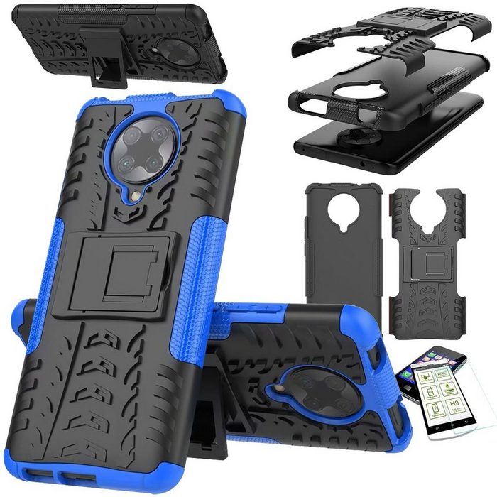 Wigento Handyhülle Für Xiaomi Poco F2 Pro Hybrid Case 2teilig Blau + Hartglas Handy Tasche Hülle Cover Hülle