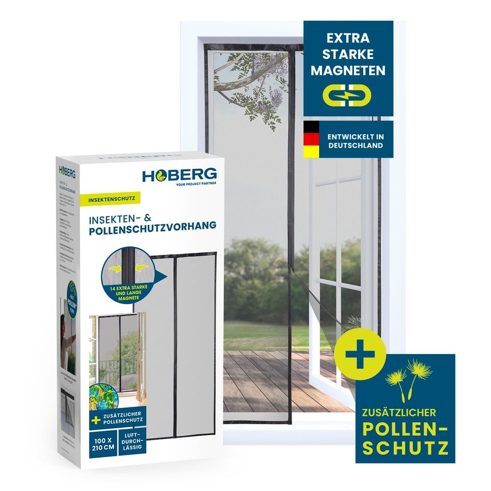 Hoberg Insektenschutz-Vorhang Insekten- & Pollenschutzvorhang mit XXL-Magnetbändern, (1-St), schnell montieren Schutz vor Mücken, Fliegen, Spinnen etc.