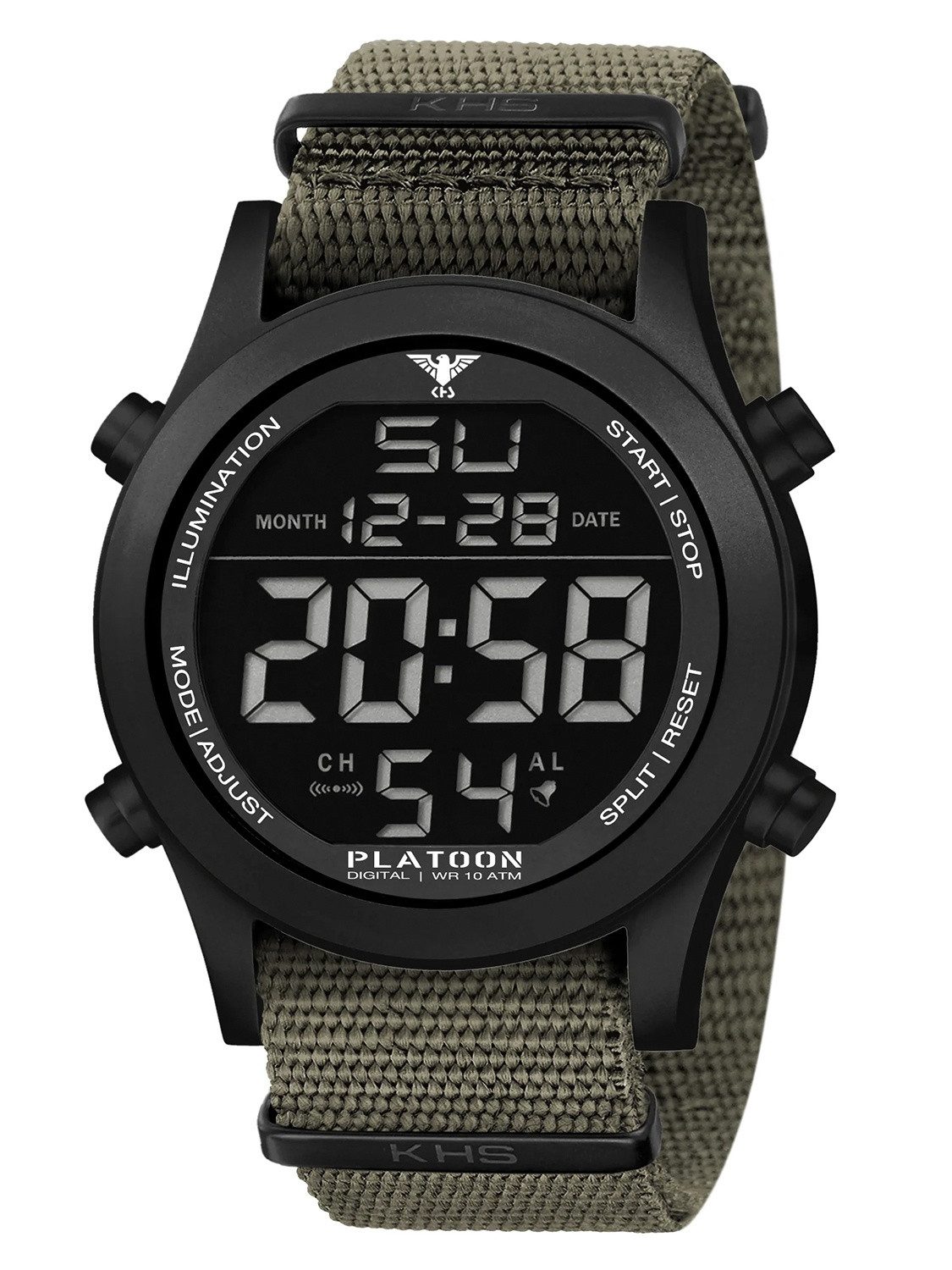 KHS Digitaluhr Armbanduhr Platoon Digital Olivgrün/Schwarz