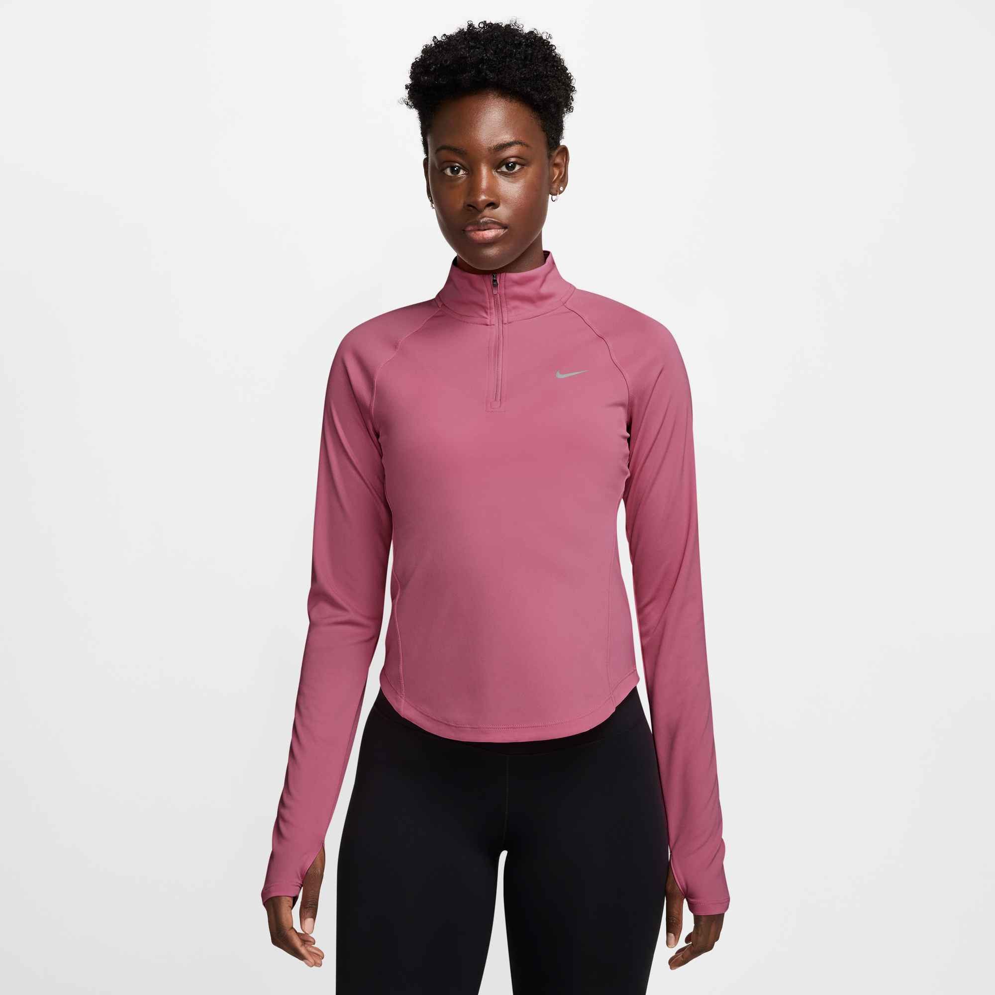 Nike Lauftop W NK TEMPO SWSH HBR DF HZ TOP mit Halbreißverschluss, schweißableitend