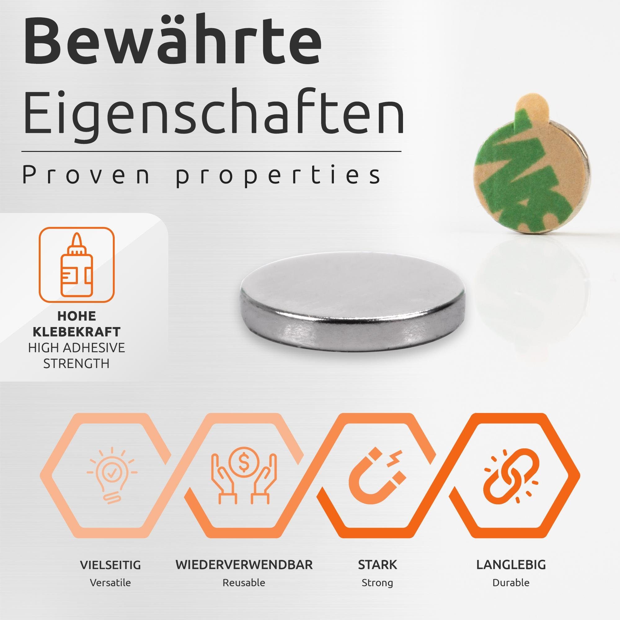 ECENCE Magnet Neodym Klebe-Magnete 20x selbstklebend Magnet rund (20-St)