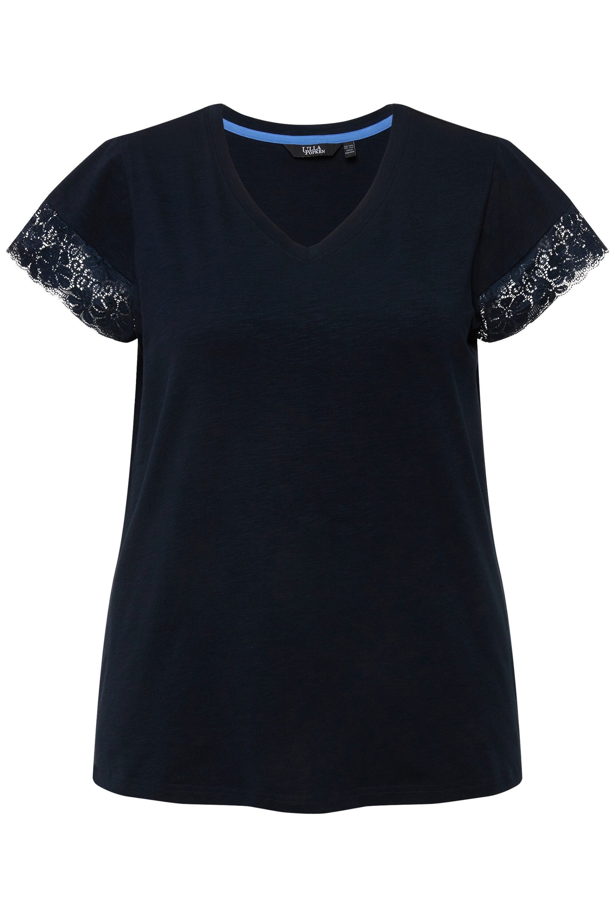 Ulla Popken T-Shirt T-Shirt Spitze Classic V-Ausschnitt Cup-Ärmel günstig online kaufen