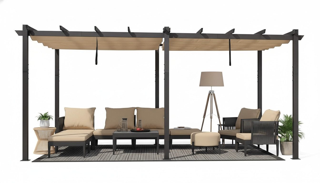 PURPLE LEAF Pergola Aluminium Pavillon mit Schiebedach, Wasserdichte Pergola mit verstellbarem Schatten und UV-Schutz