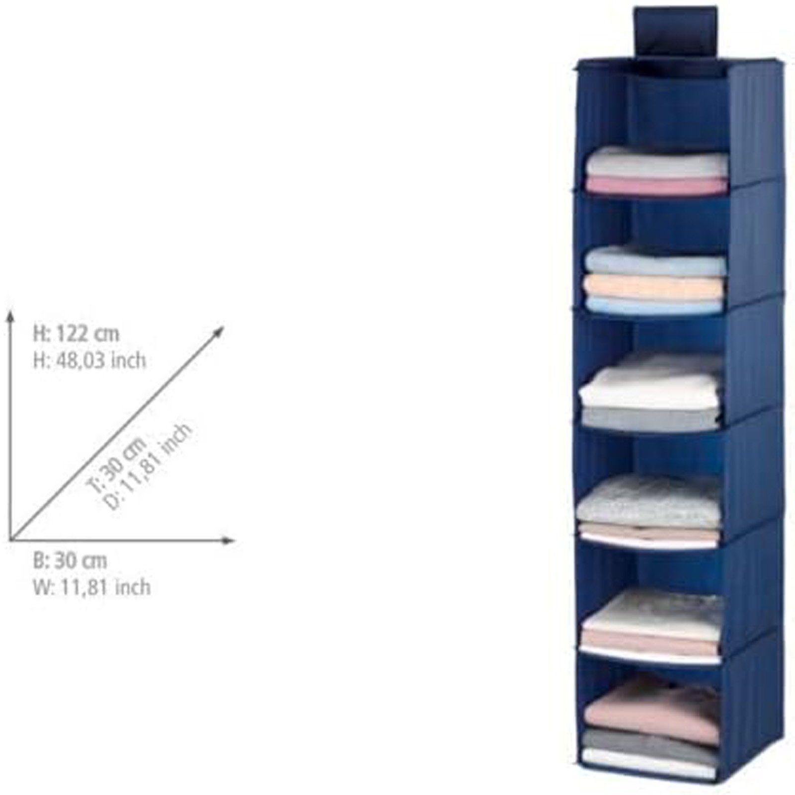 WENKO Hängeregal Wäschesortierer Kleiderschrank Hängeorganizer Organizer, Polyester Blau 6 Fächer