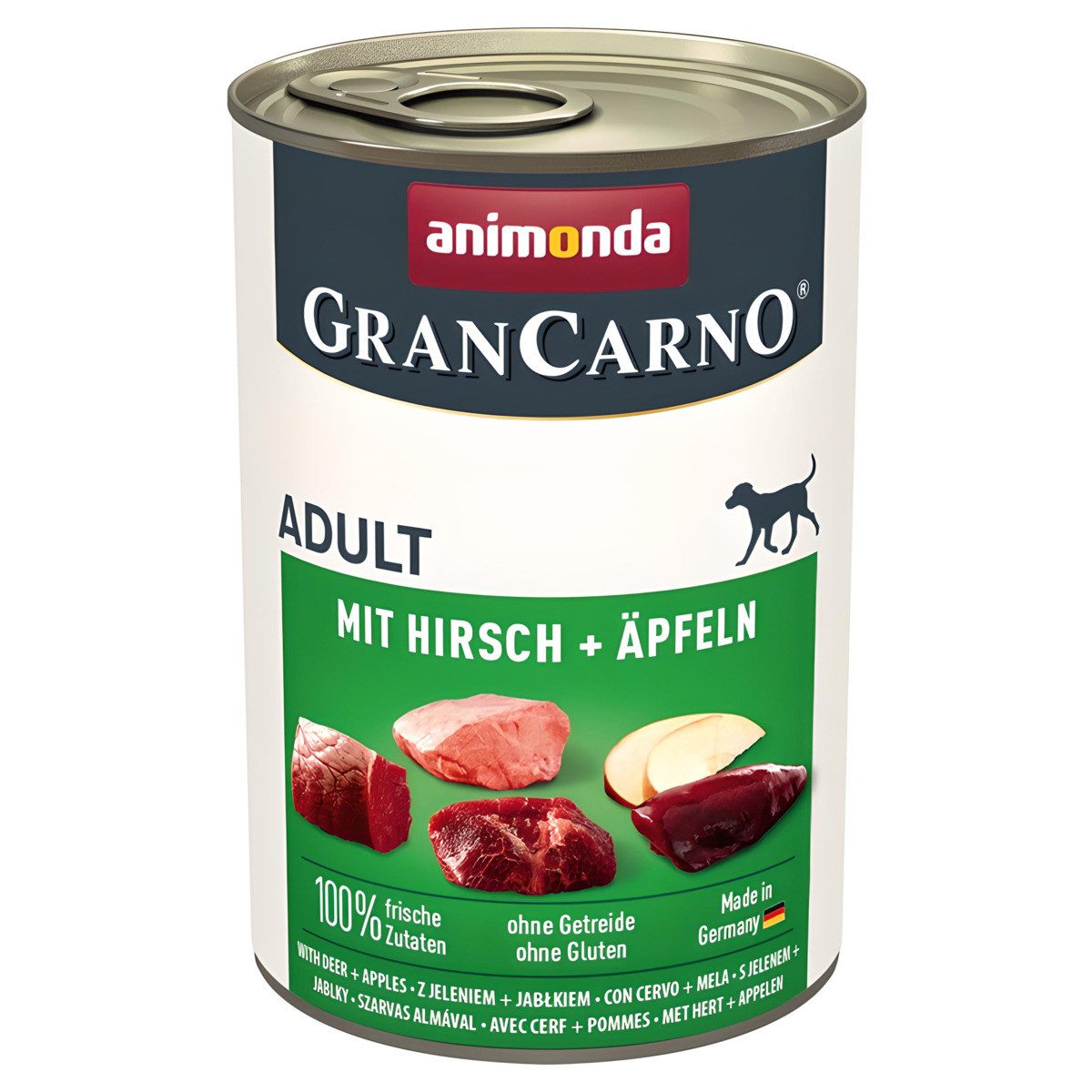 Animonda GranCarno Adult mit Hirsch + Äpfeln 400 g - 6 Stück, Nassfutter für: Hund