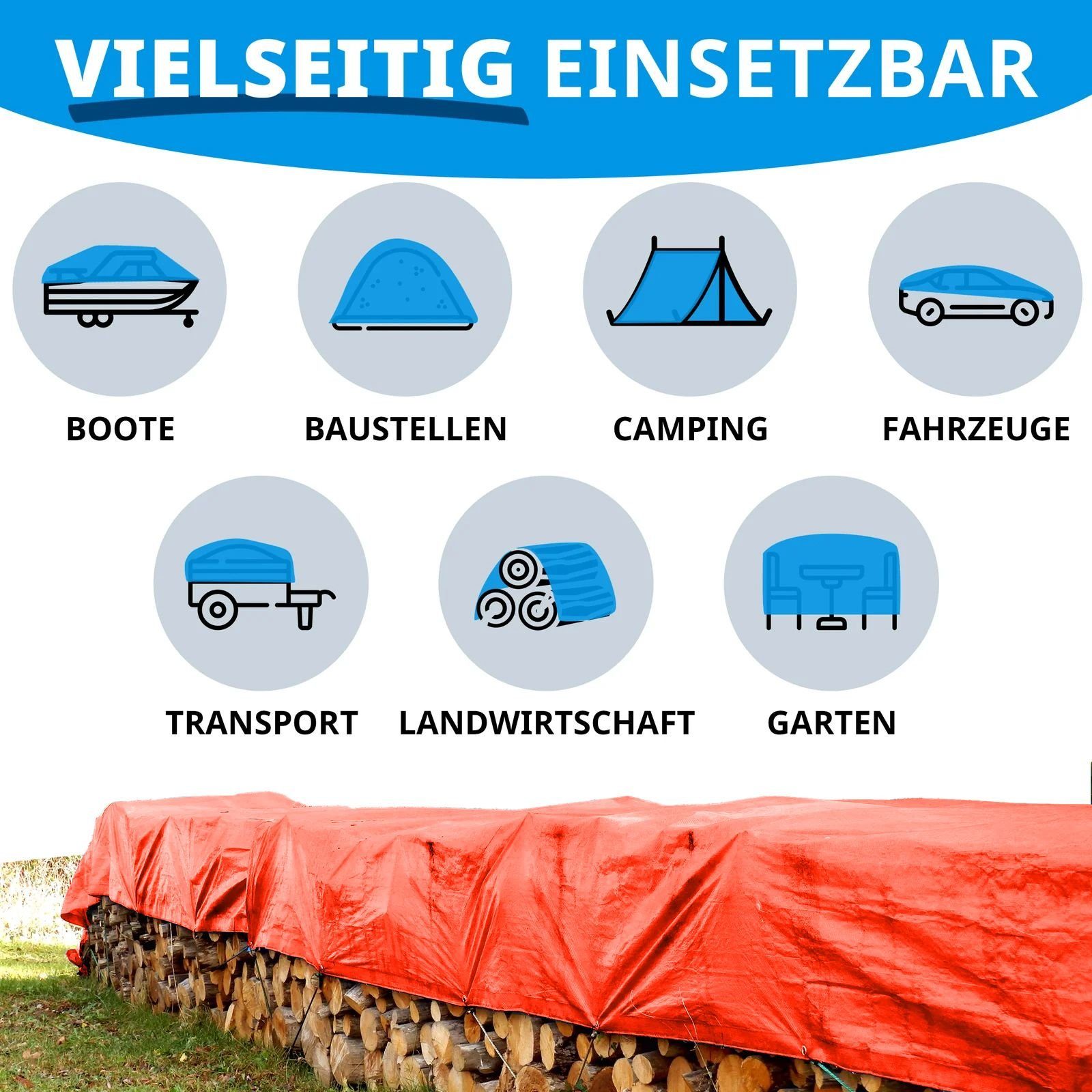 casa pura Schutzplane Reißfest 80 g/m², Abdeckplane in mehreren Farben & Größen, Schutzhülle, Wasserdicht – Bild 5 von 5