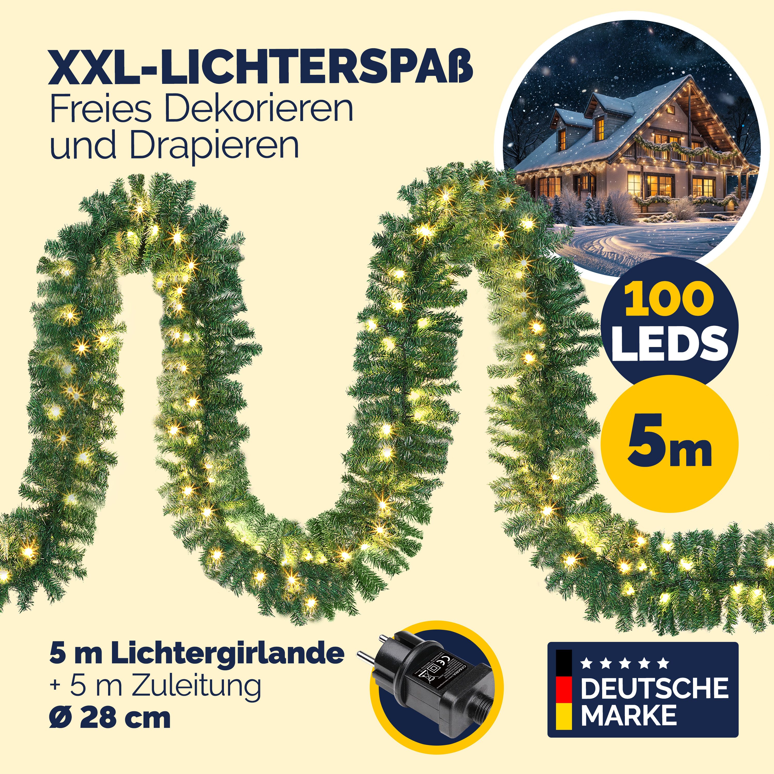 Kunstgirlande, Casaria, Höhe 28 cm, Weihnachtsgirlande 2x 5m 100 LED Warmwe günstig online kaufen