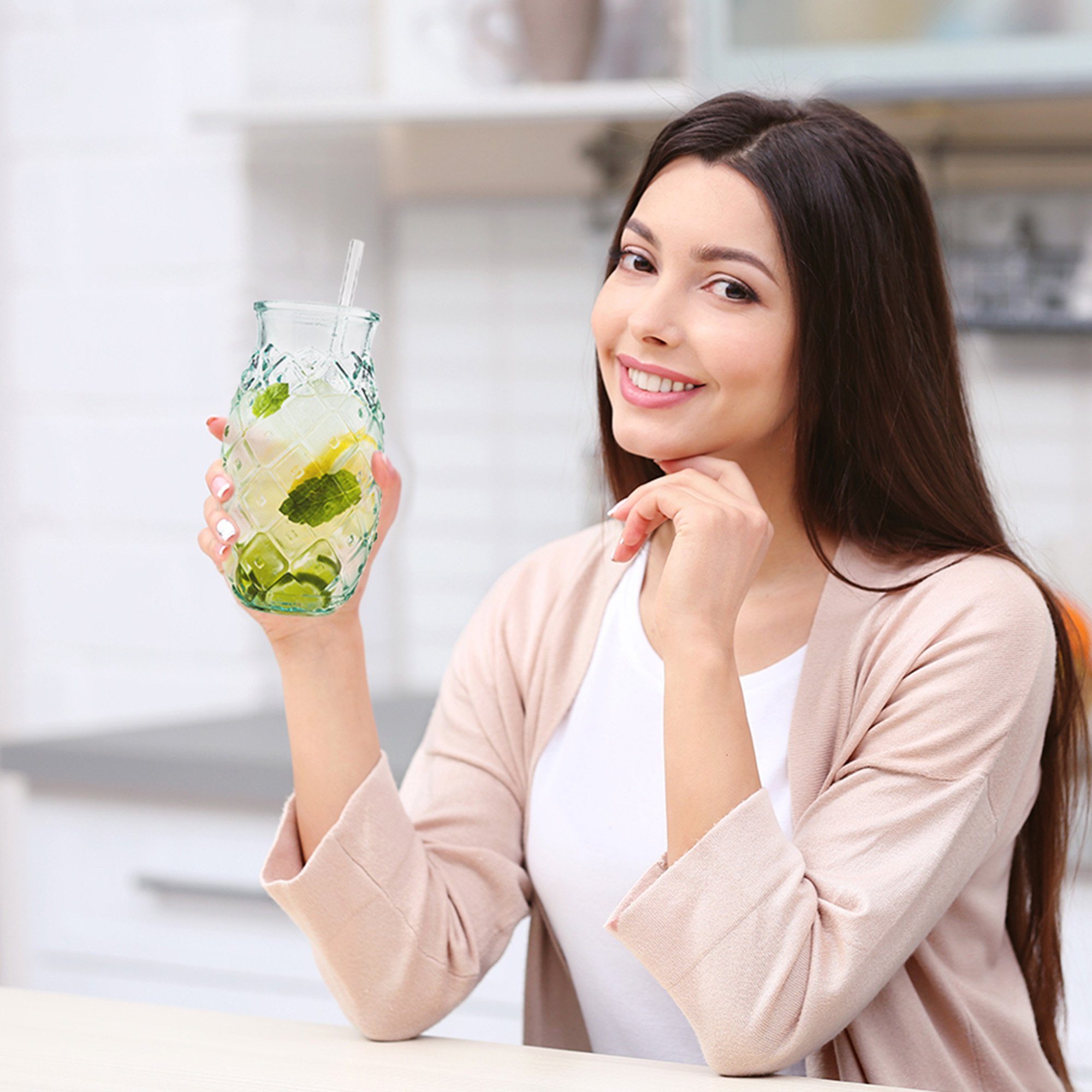 BigDean Cocktailglas Trinkgläser im Ananas-Design 700ml, 4-tlg., Glas, 100% Recycling Glas, Spülmaschinenfest, Langlebig, robuste Glasstärke