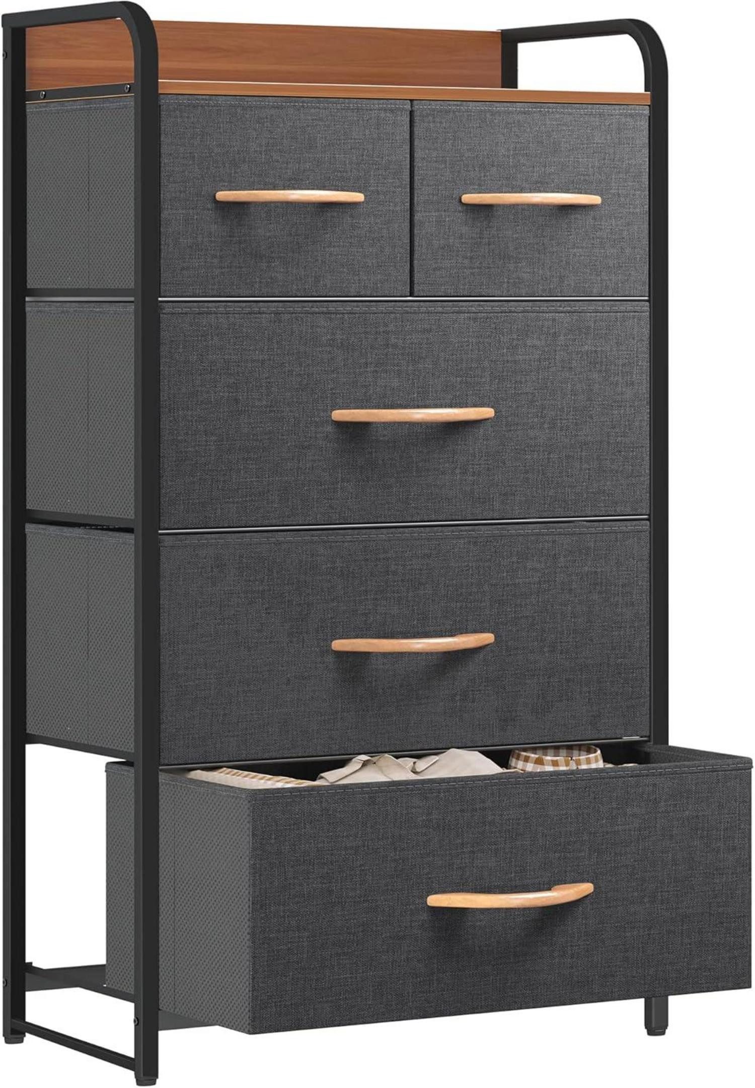 YITAHOME Schraubspanner Хранилищаskommode mit 5 Stoffschubladen Industrial Stil Dunkelgrau