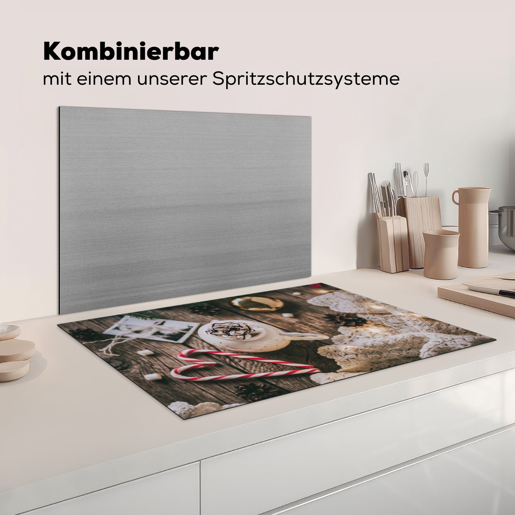 (1 Ceranfeldabdeckung cm, Vinyl, die Weihnachten 81x52 küche, Weihnachtsschmuck, MuchoWow für Herdblende-/Abdeckplatte tlg), - Induktionskochfeld Schutz