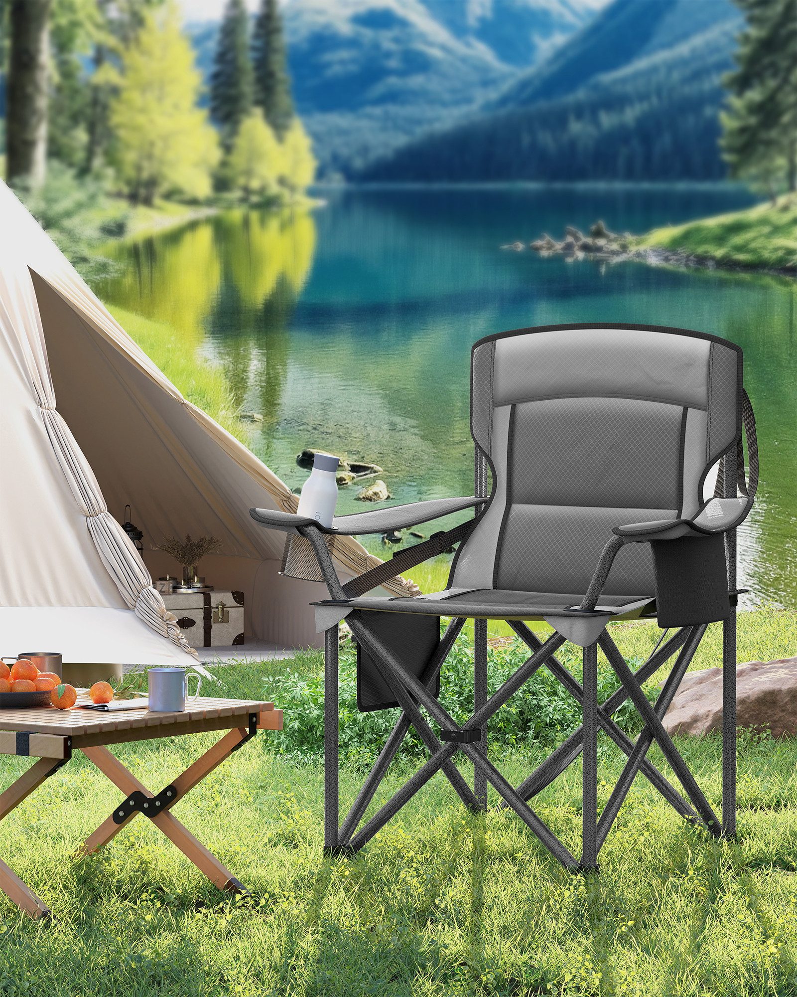 SONGMICS Campingstuhl, Klappstuhl mit Getränkehalter, Angelstuhl, günstig online kaufen