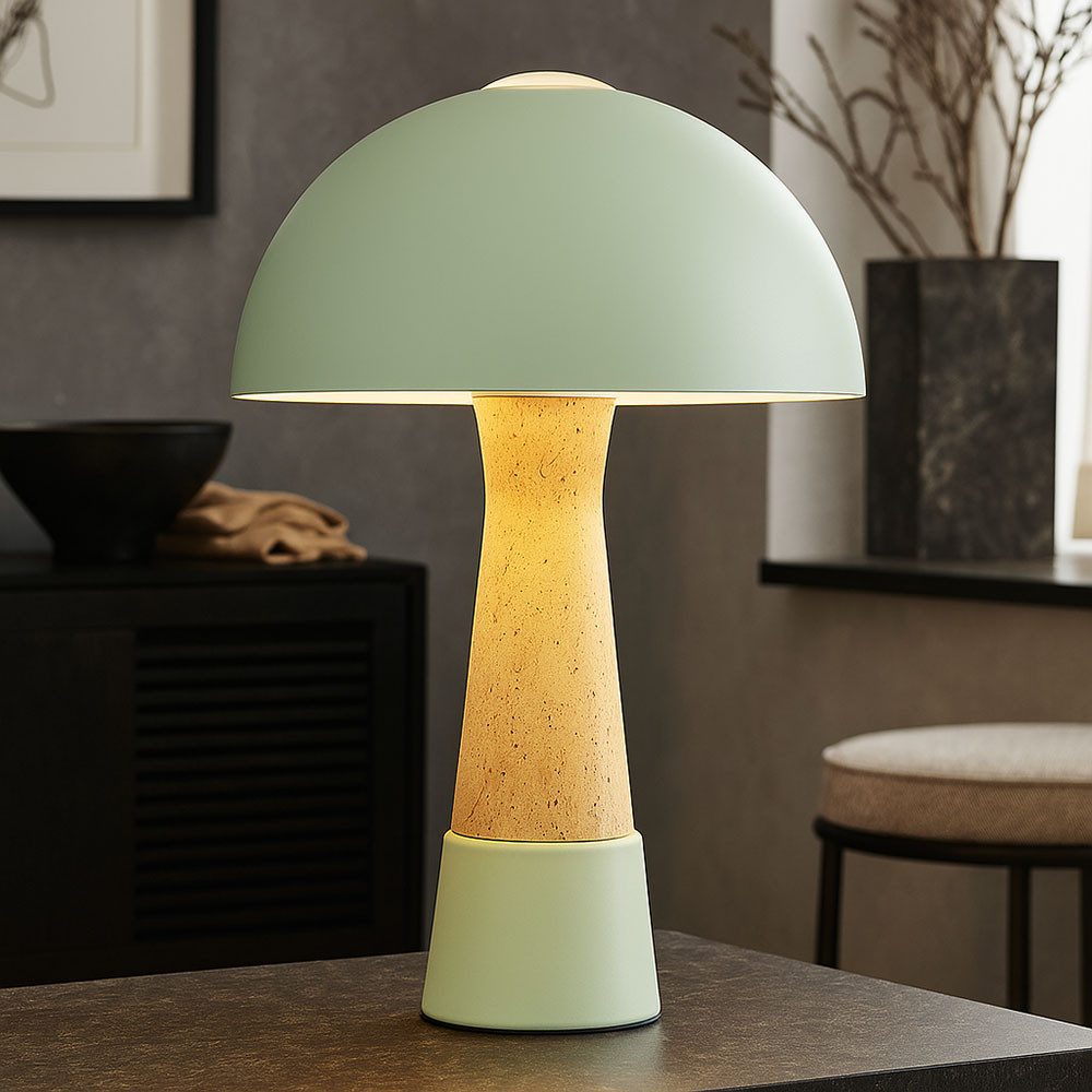 NOWA Schreibtischlampe, Leuchtmittel inklusive, Tischlampe Tischleuchte Pilz Travertine-Optik grün LED