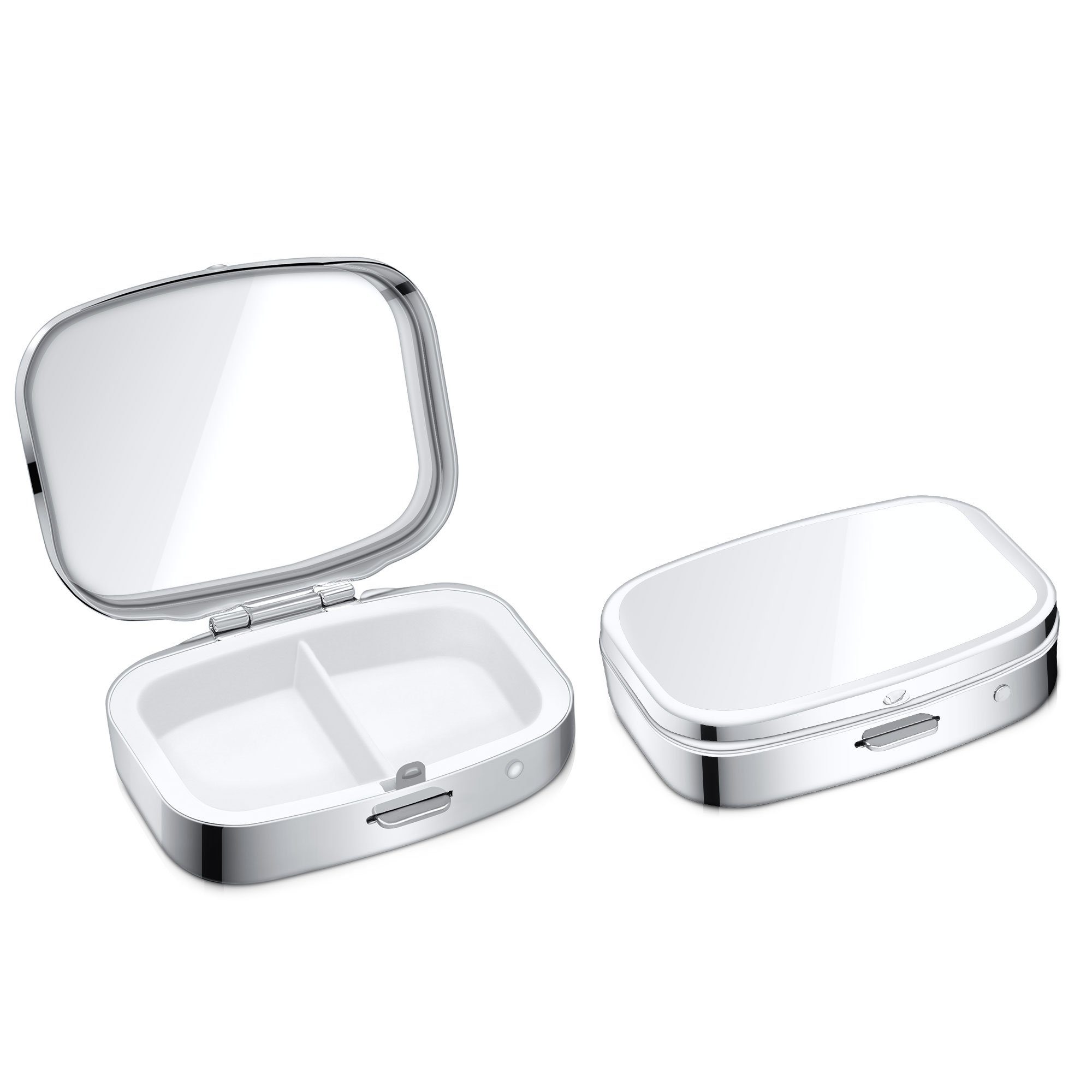 Pillendose 2x Edelstahl Tablettenbox mit 2 Fächern - 5,5 x 4 x 1,5cm