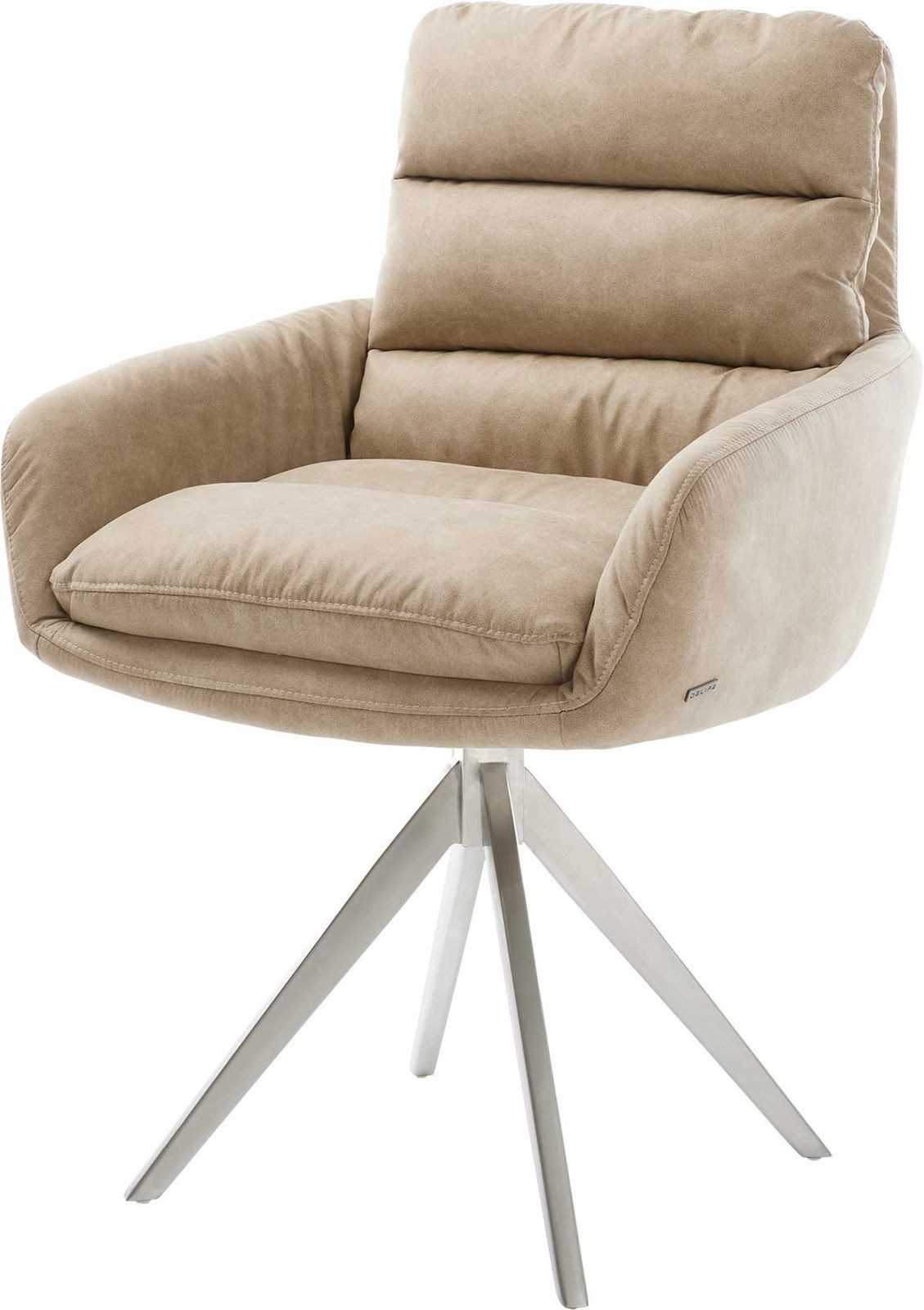 DELIFE Polsterstuhl Abelia-Flex, mit Armlehnen Kreuzgestell kantig Edelstahl Mikrofaser Beige Vintage
