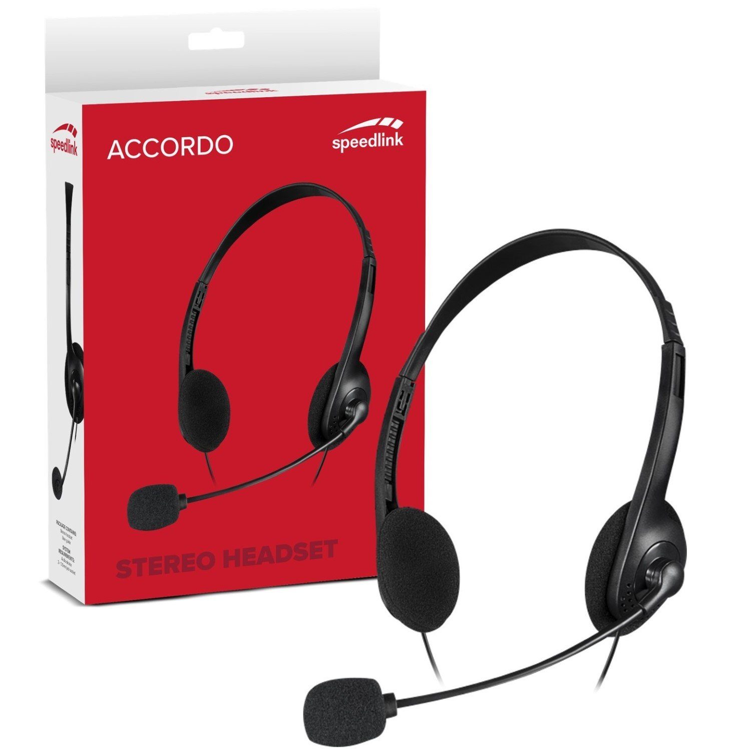 Speedlink ACCORDO Stereo Headset mit Mikrofon Headset (Integrierte Kabelfernbedienung mit Lautstärkeregeler, flexibler Mikrofon-Arm, Zwei 3,5mm Klinkenstecker, Leichtgewicht, Stereo, 2x 3,5mm Klinken-Stecker passend für PC Notebook Telefon Boom Mikro)