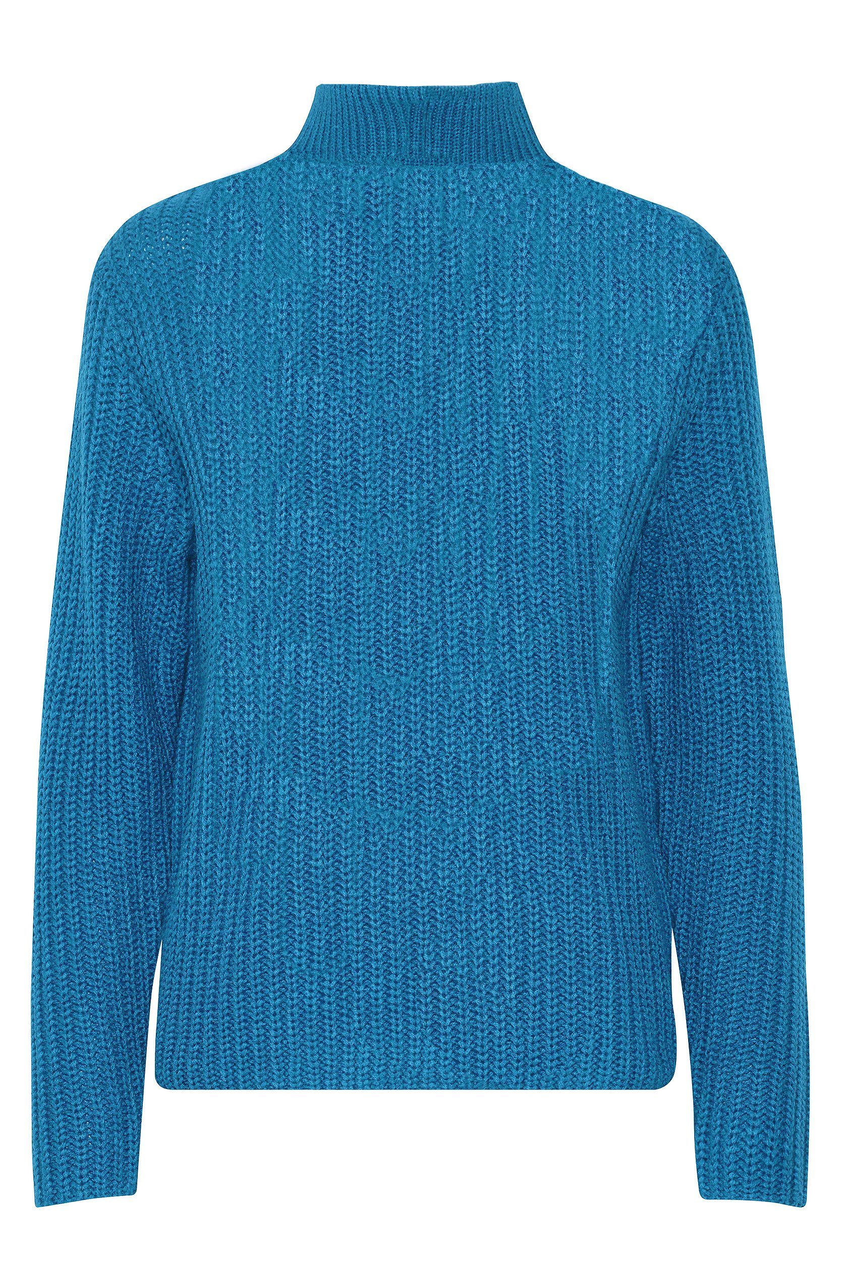 Grobstrick Troyer Kragen Blau 6677 Strickpullover Pullover Reißverschluss mit b.young in Sweater