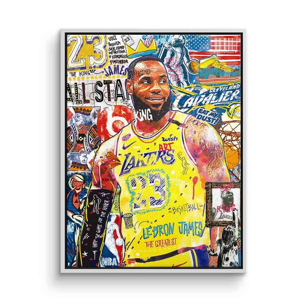 DOTCOMCANVAS® Leinwandbild, LeBron James Leinwandbild Lakers Basketball Pop Art Collage Porträt weißer Rahmen | Leinwandbilder