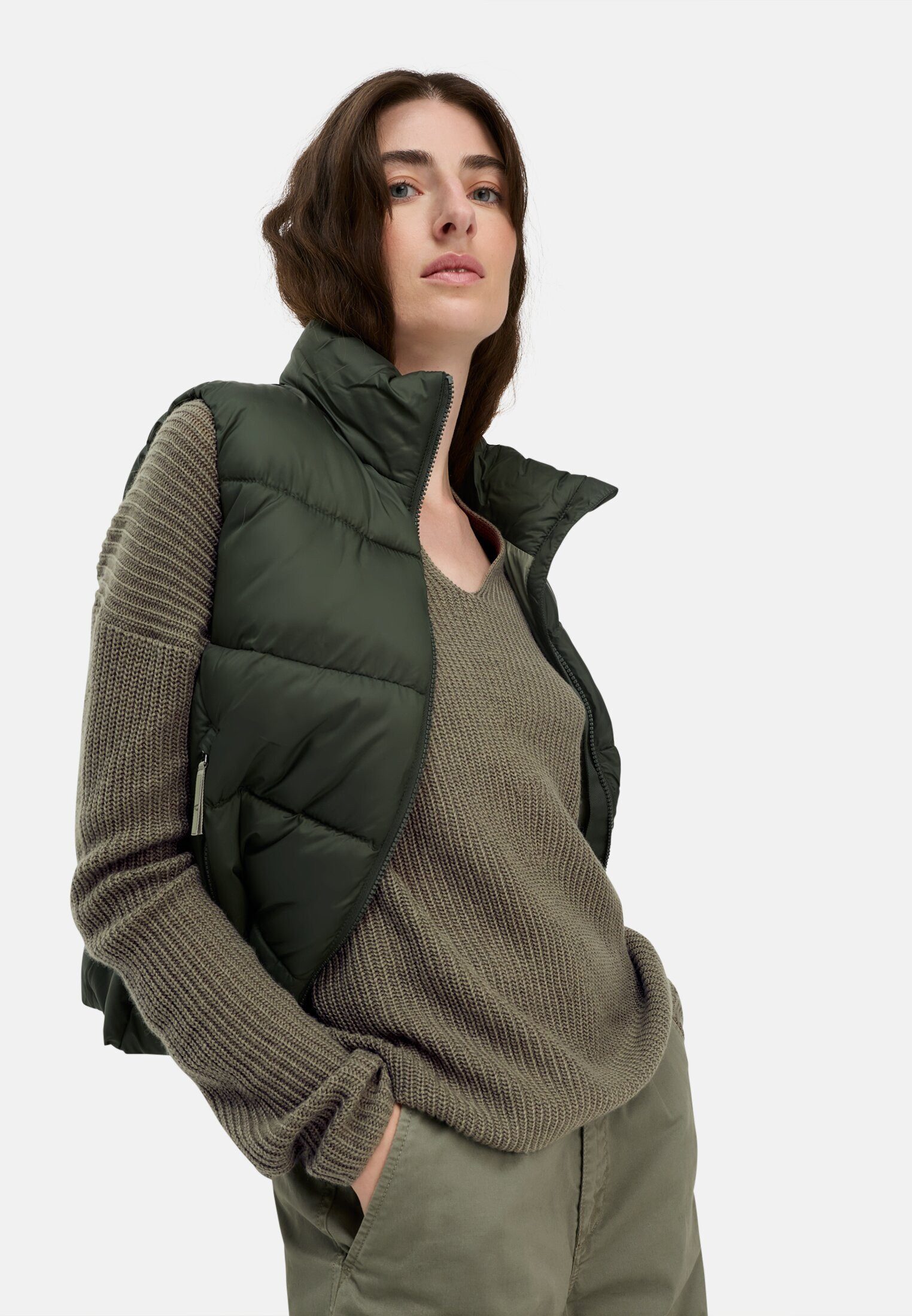 camel active Strickpullover mit V-Ausschnitt Langarm Markenlogo