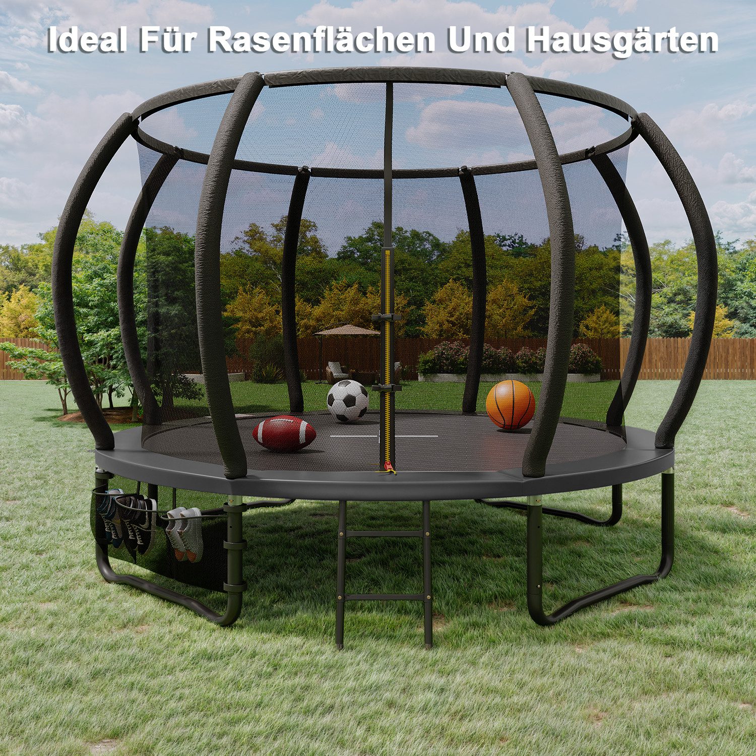 HOMALL Gartentrampolin Trampolin,Kindertrampolin mit Sicherheitsnetz und Leiter, Ø 228 cm, Ø305/366/427cm,gepolstertes Gestell,150kg,Schutzranabdeckung