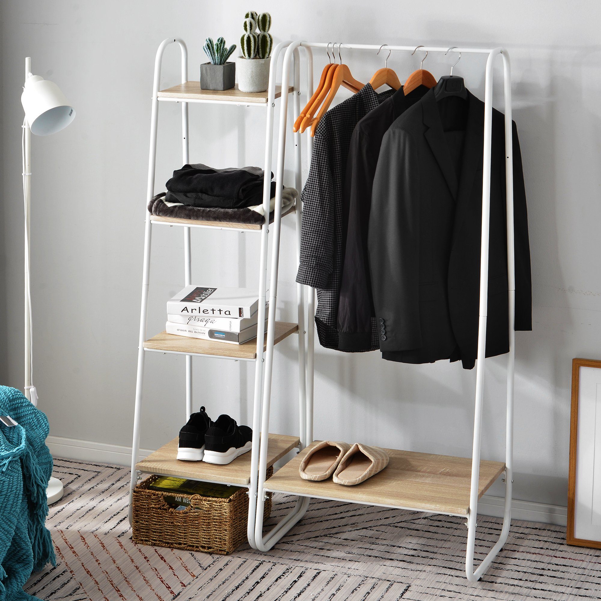 Merax Kleiderständer, (Spar-Set), Wäscheständer mit Regal aus Holz und  Stahl 104x40X150cm online kaufen | OTTO