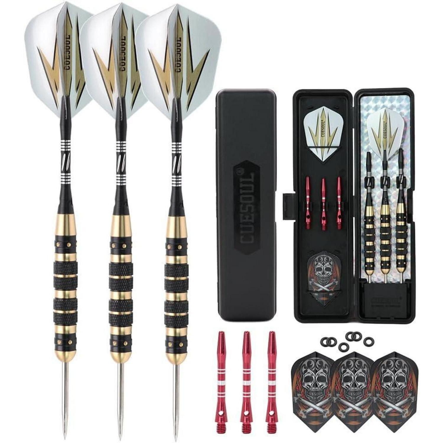 LuxusKollektion Dartpfeil Steel Dartpfeile 20/23/26g - Schwarze Beschichtung, Messing Fässer