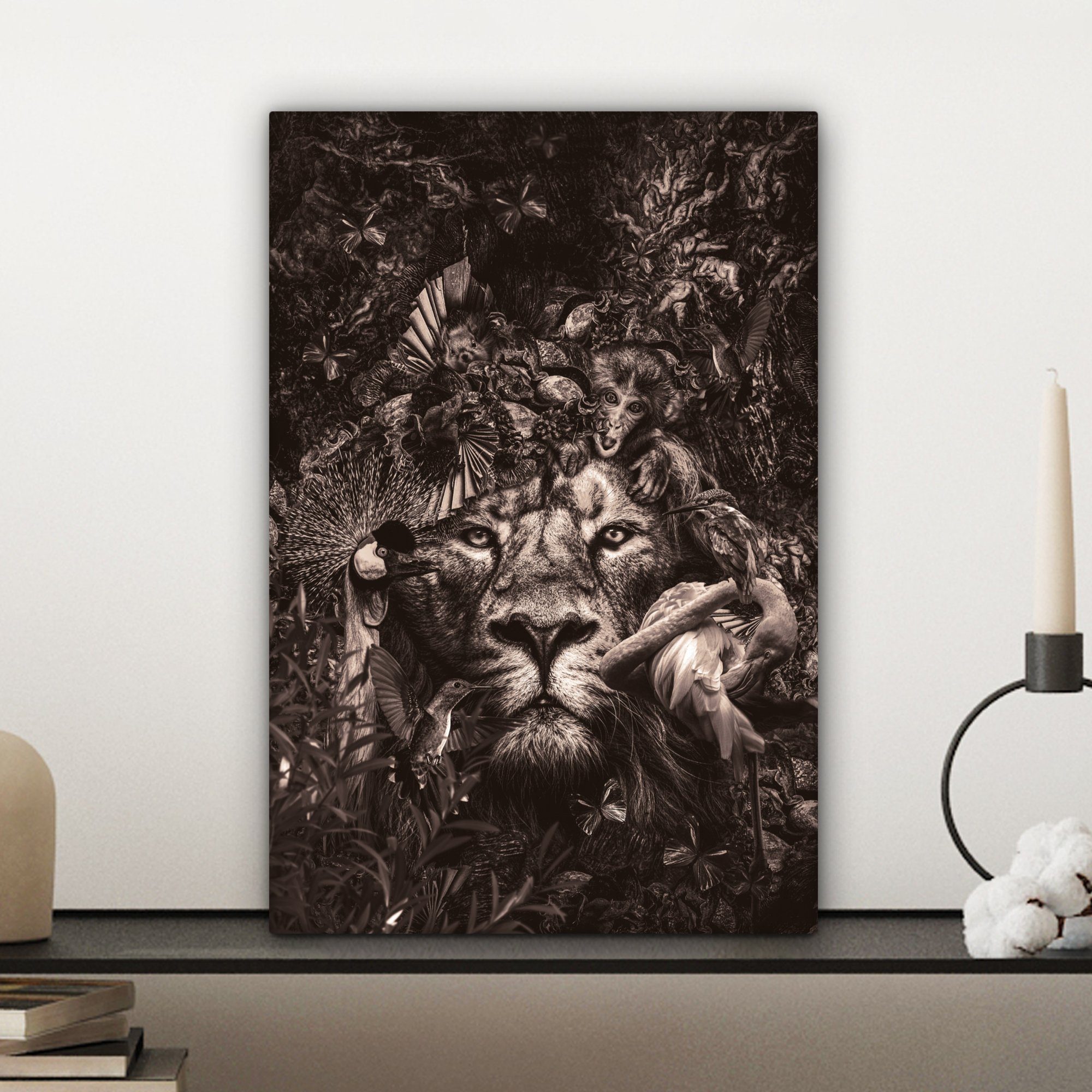 Zackenaufhänger, 20x30 OneMillionCanvasses® (1 Leinwandbild Gemälde, Löwe, - Tiere bespannt Leinwandbild inkl. - cm St), fertig Flamingo