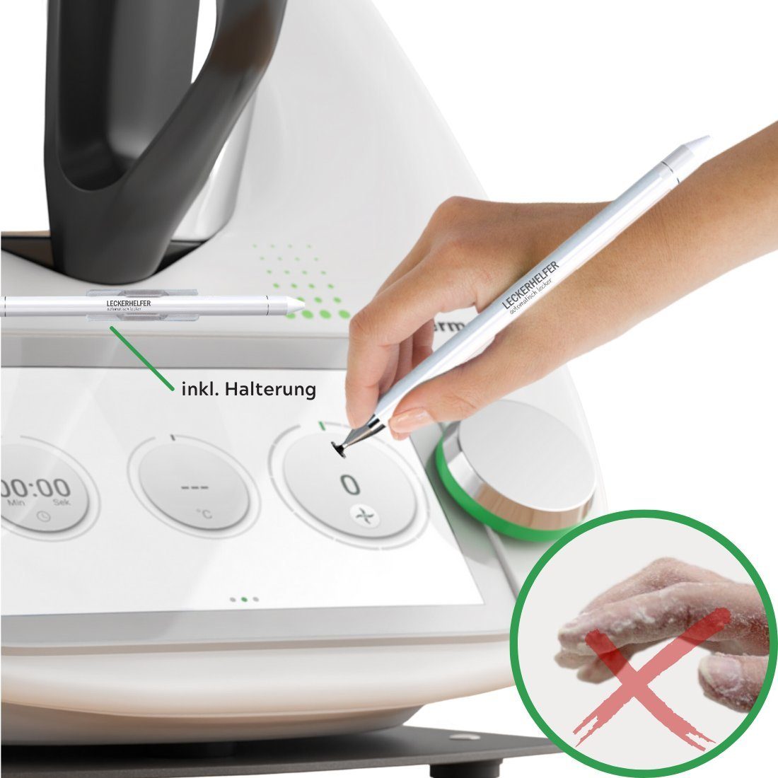 Leckerhelfer - automatisch Lecker Küchenmaschinen Zubehör-Set TouchPRO + Halterung – passend für den Thermomix TM7, TM6, TM5 Display, Zubehör für Thermomix TM6 und TM5