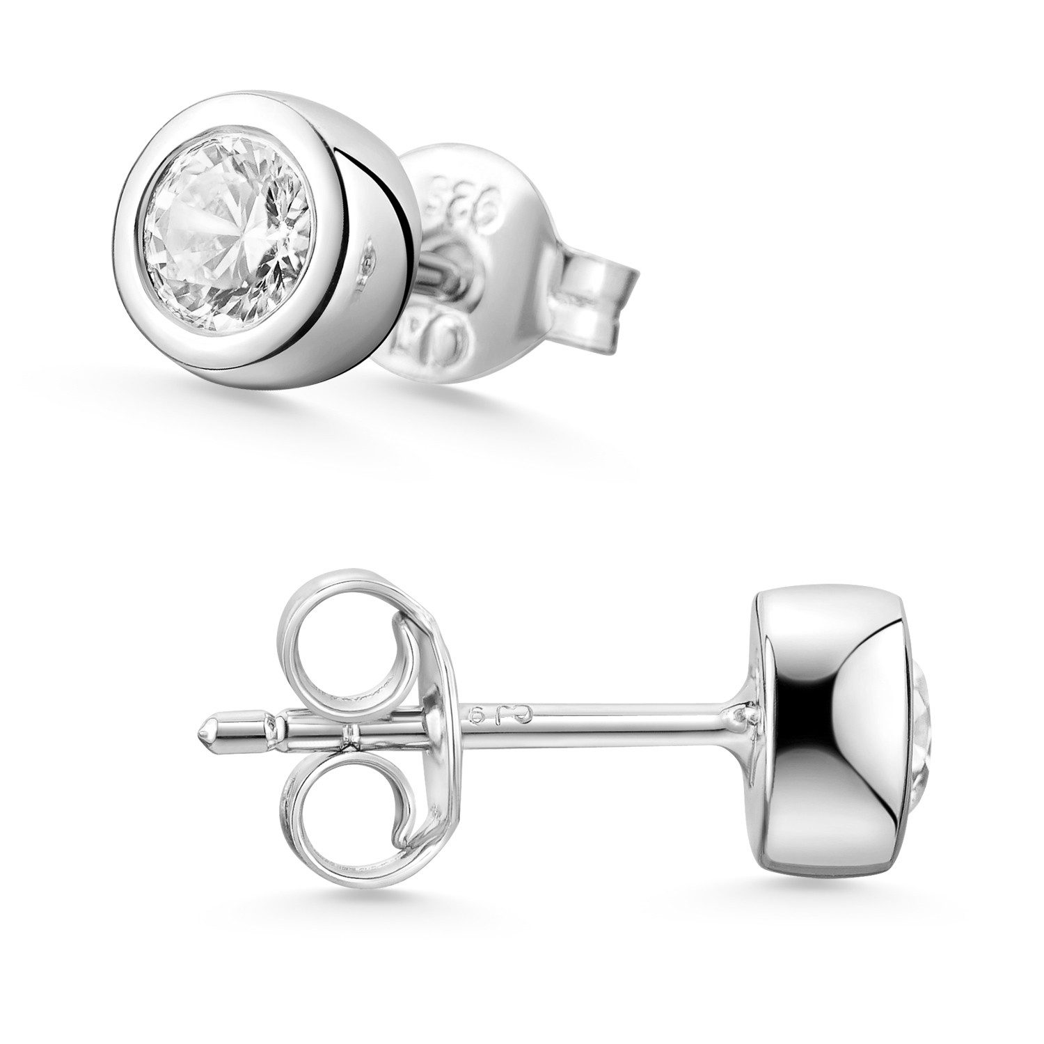 Materia Paar Ohrstecker Damen Silber Zirkonia Weiß Rund Ø4-7mm SO-378, 925 Sterling Silber, rhodiniert