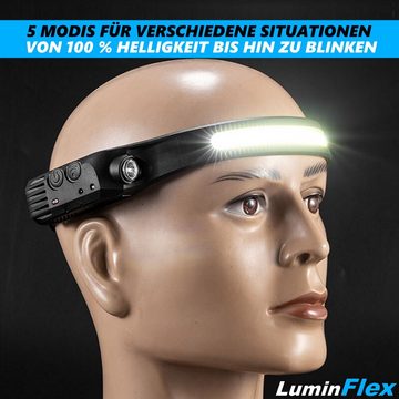 MAVURA LED Stirnlampe LuminFlex LED Kopflampe Stirnlampe Kopf Stirn Lampe Taschenlampe (Extrem Hell), wiederaufladbar COB 5 Modi 230° aufladbar wasserdicht
