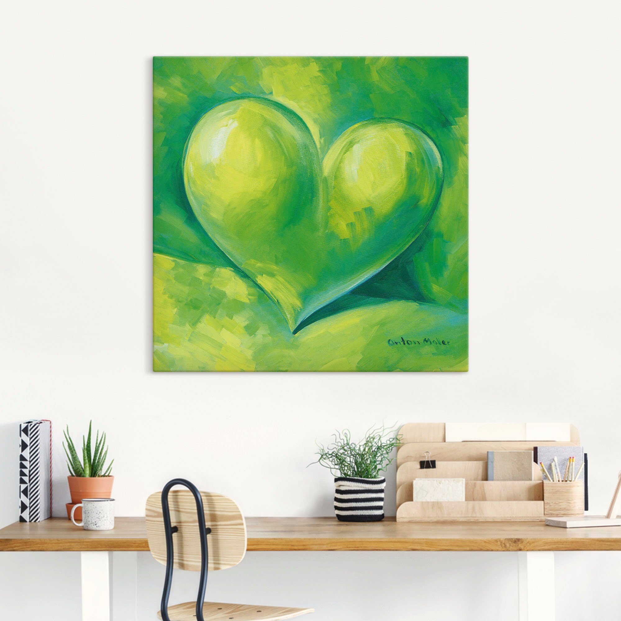 Artland Wandbild Grünes Herz, Herzen (1 St), als Alubild, Leinwandbild,  Wandaufkleber oder Poster in versch. Größen
