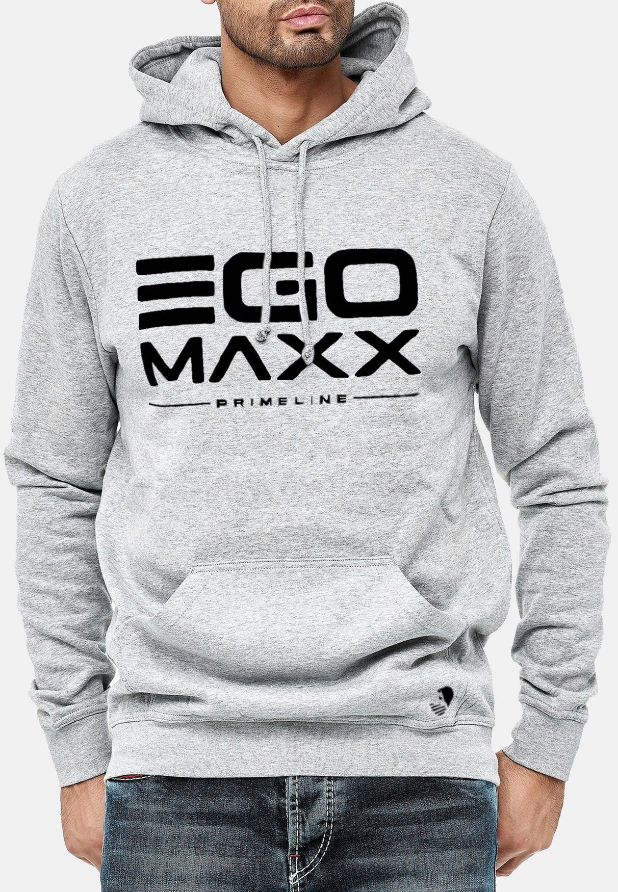 EGO Sweater Grau Design Hoodie Kapuzenpullover Sweatjacke (1-tlg) Egomaxx 3042 Hoodie in