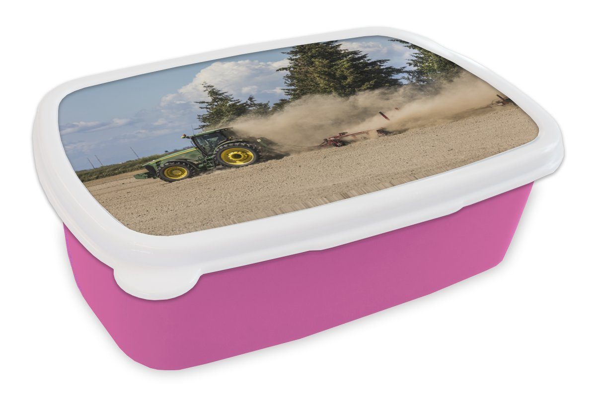 MuchoWow Lunchbox Traktor - Sand - Baum, Kunststoff, (2-tlg), Brotbox für Erwachsene, Brotdose Kinder, Snackbox, Mädchen, Kunststoff rosa