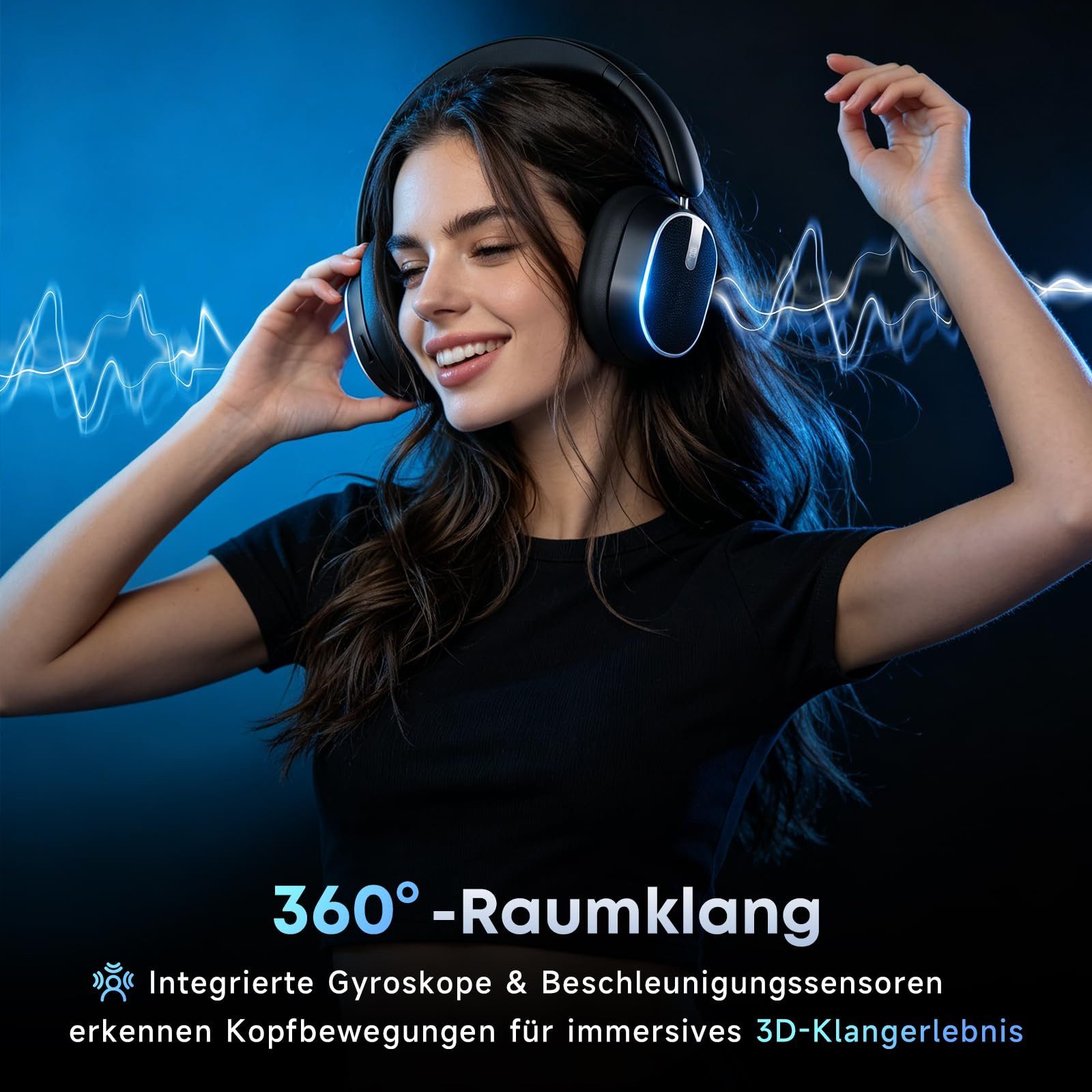 ibettertec Bluetooth 6.0 Kopfhörer mit ANC, 120 Std. Laufzeit & Hi-Res Audio Over-Ear-Kopfhörer (Headset Mit Mikrofon Geräuschunterdrückung, Bluetooth, Over-Ear-Kopfhörer Bluetooth-Kopfhörer aktive Geräuschunterdrückung)