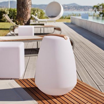 Licht-Trend Gartenleuchte Akku LED-Dekolampe Vessel S mit Holzgriff & App-Steuerung Weiß