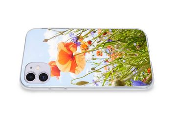 MuchoWow Handyhülle Blumen - Mohn - Frühling - Natur - Rot - Blau, Handyhülle Apple iPhone 11, Smartphone-Bumper, Print, Handy