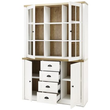 Lomadox Buffet PISA-61 Landhaus schrank in Pinie weiß und Eiche hell inkl. LED 130/198/43cm