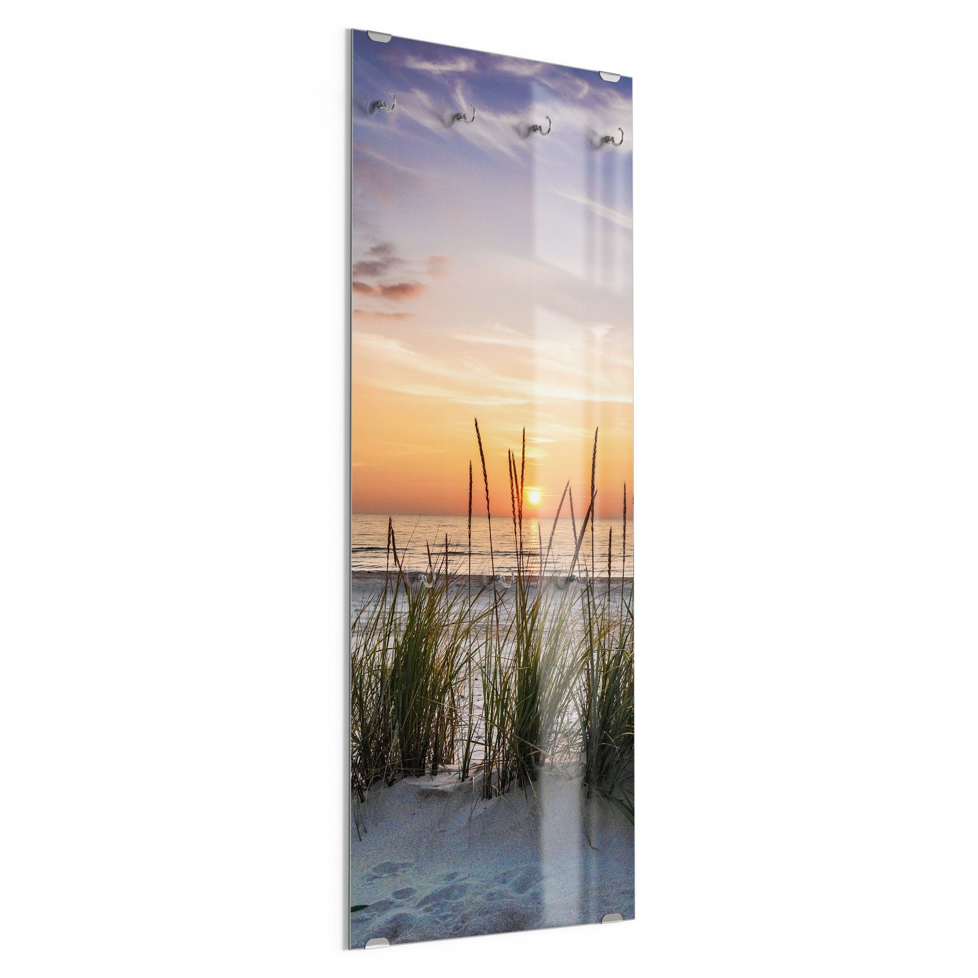 DEQORI Kleiderhaken 'Sonnenuntergang am Strand', Glas Garderobe hängend Flur Jackenhalter modern Wandgarderobe Haken