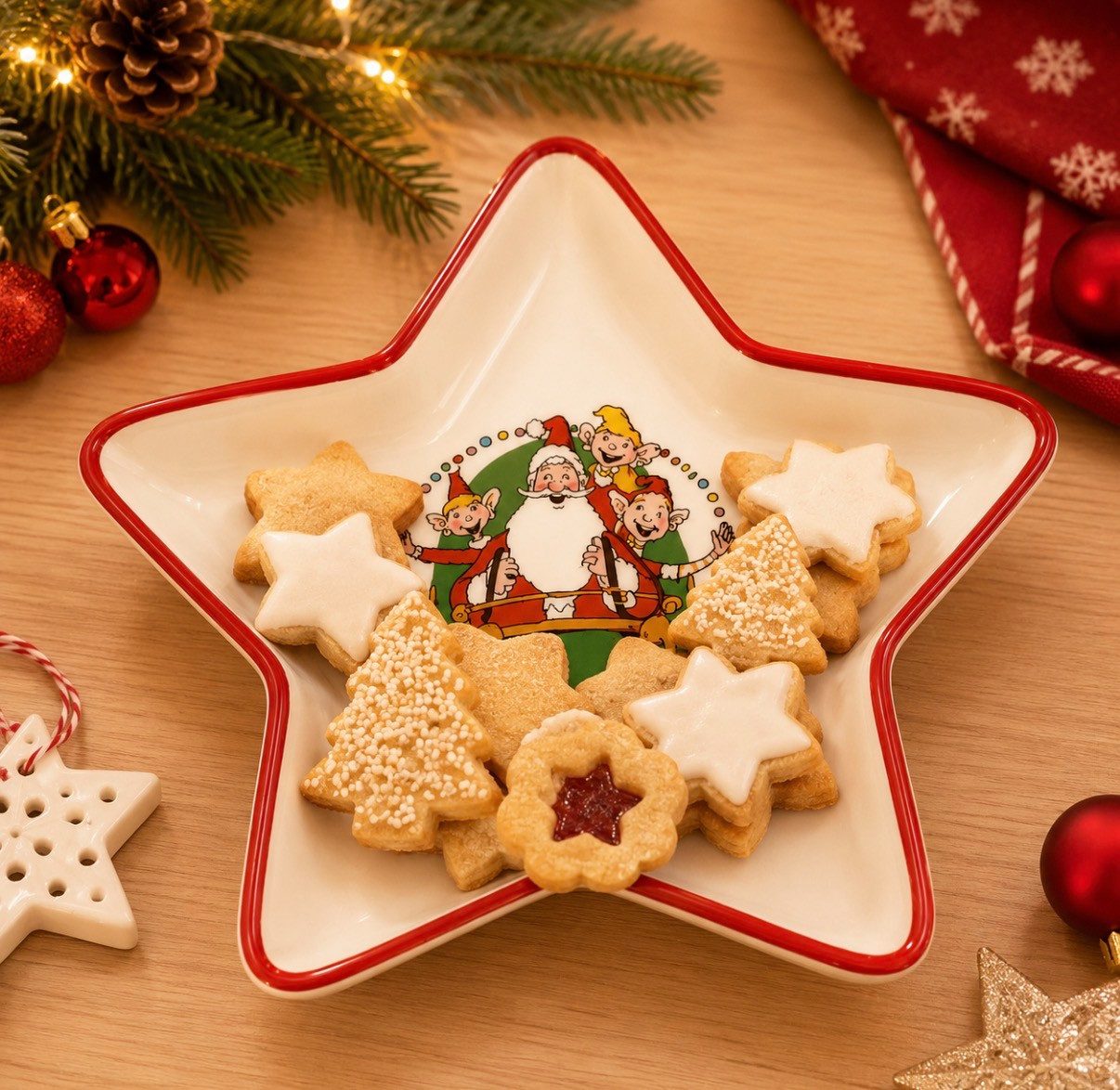 Seyila Home Servierplatte Servierteller /Plätzchenteller in Sternform aus Keramik, Weihnachtsmann & Co.Kg