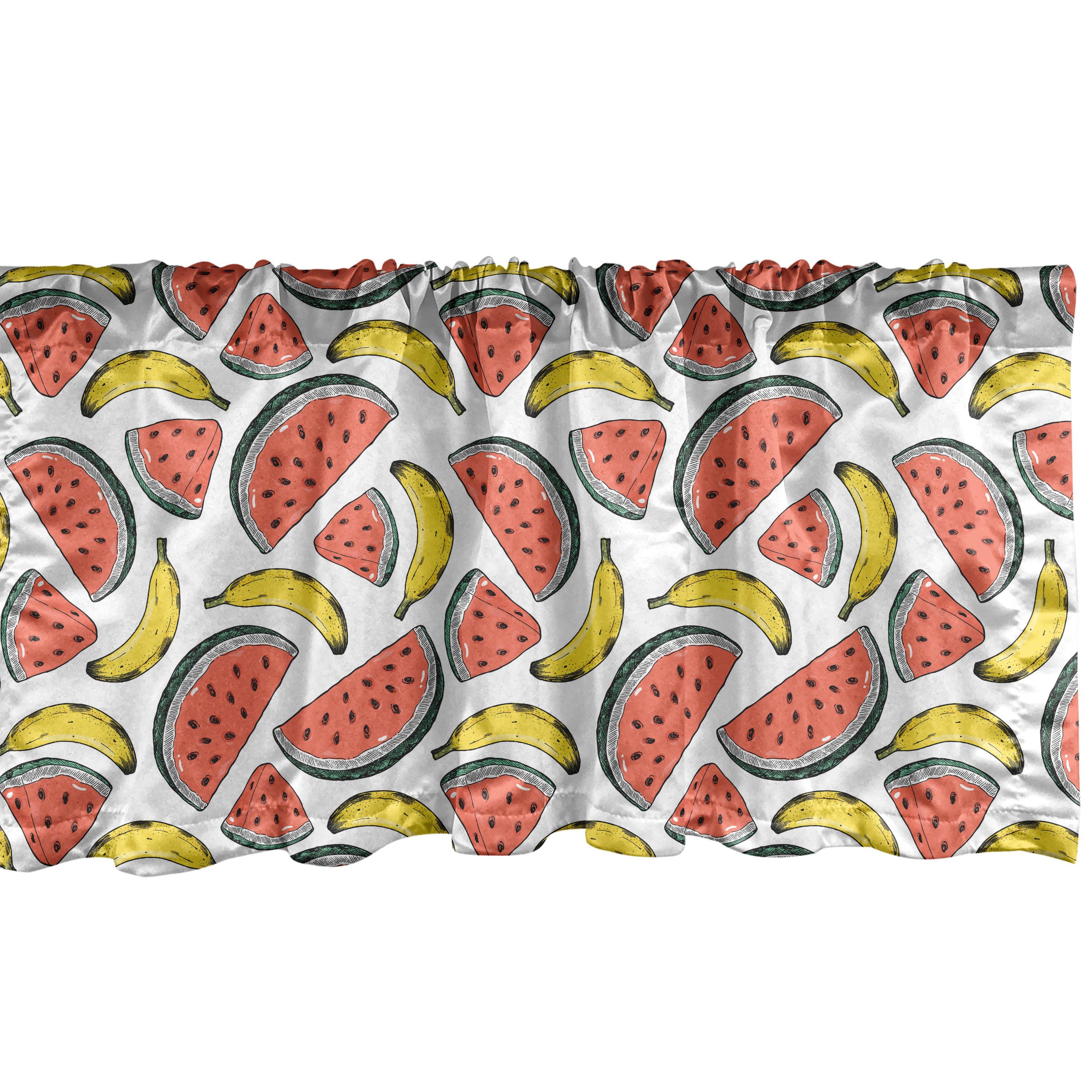 Scheibengardine Vorhang Volant für Küche Schlafzimmer Dekor mit Stangentasche, Abakuhaus, Microfaser, Früchte Wassermelone-Scheiben Bananen