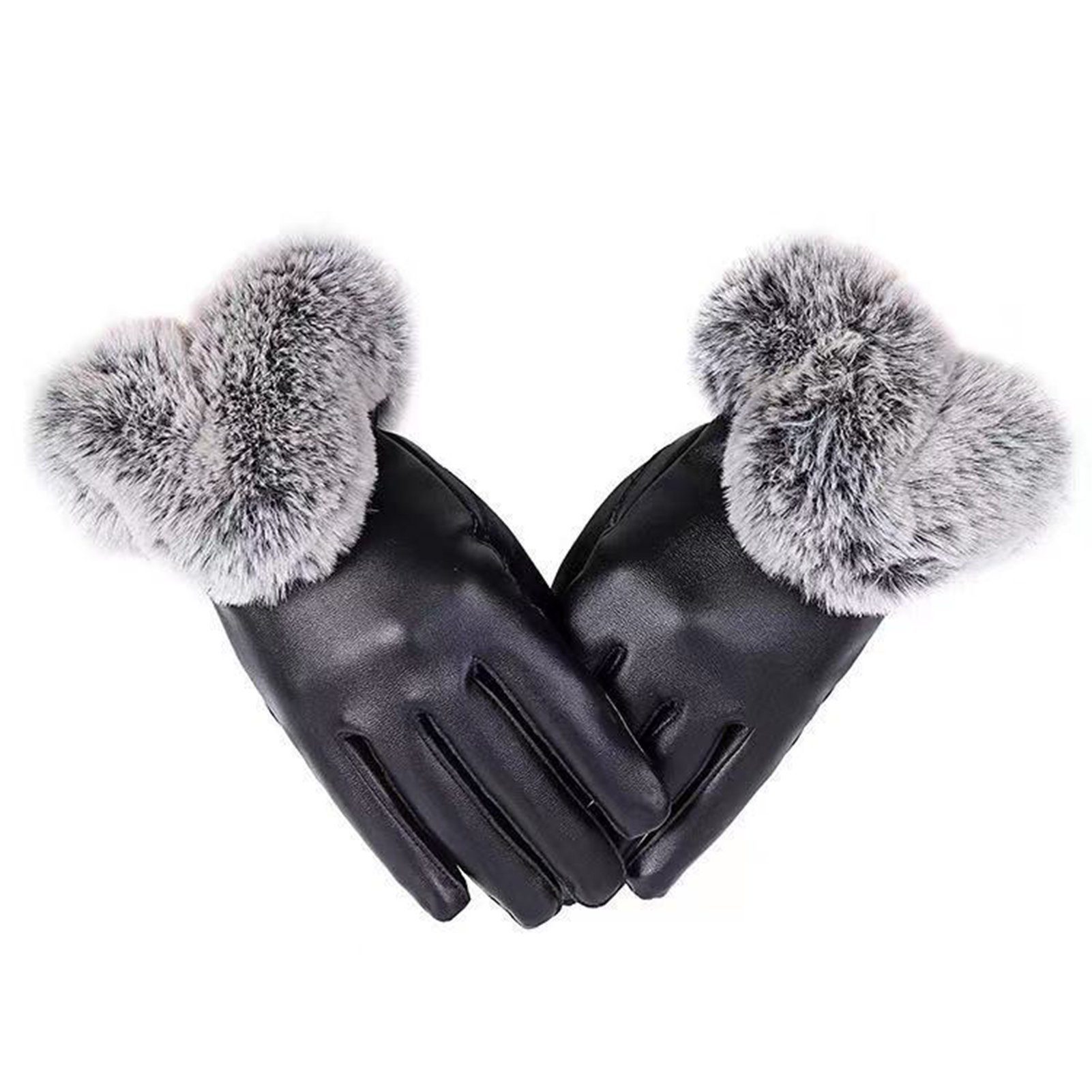 Blusmart Handschuhe Lederhandschuhe Kaninchenfell-PU-Handschuhe, Damen Für Bequem, Atmungsaktiv, Velvets
