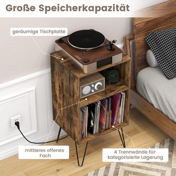 KOMFOTTEU Nachttisch, Schallplattenhalter mit Ladestation & Stauraum