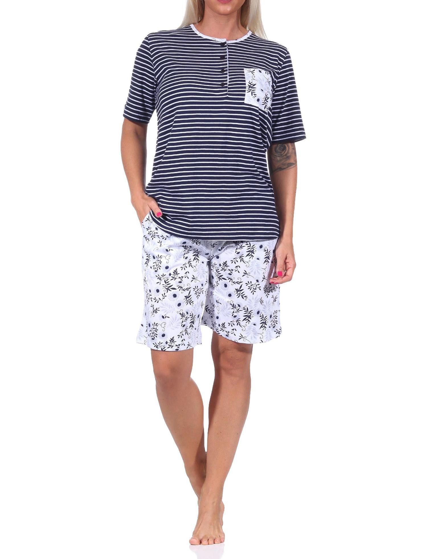 Normann Pyjama Damen Schlafanzug Shorty Pyjama kurzarm, Oberteil gestreift