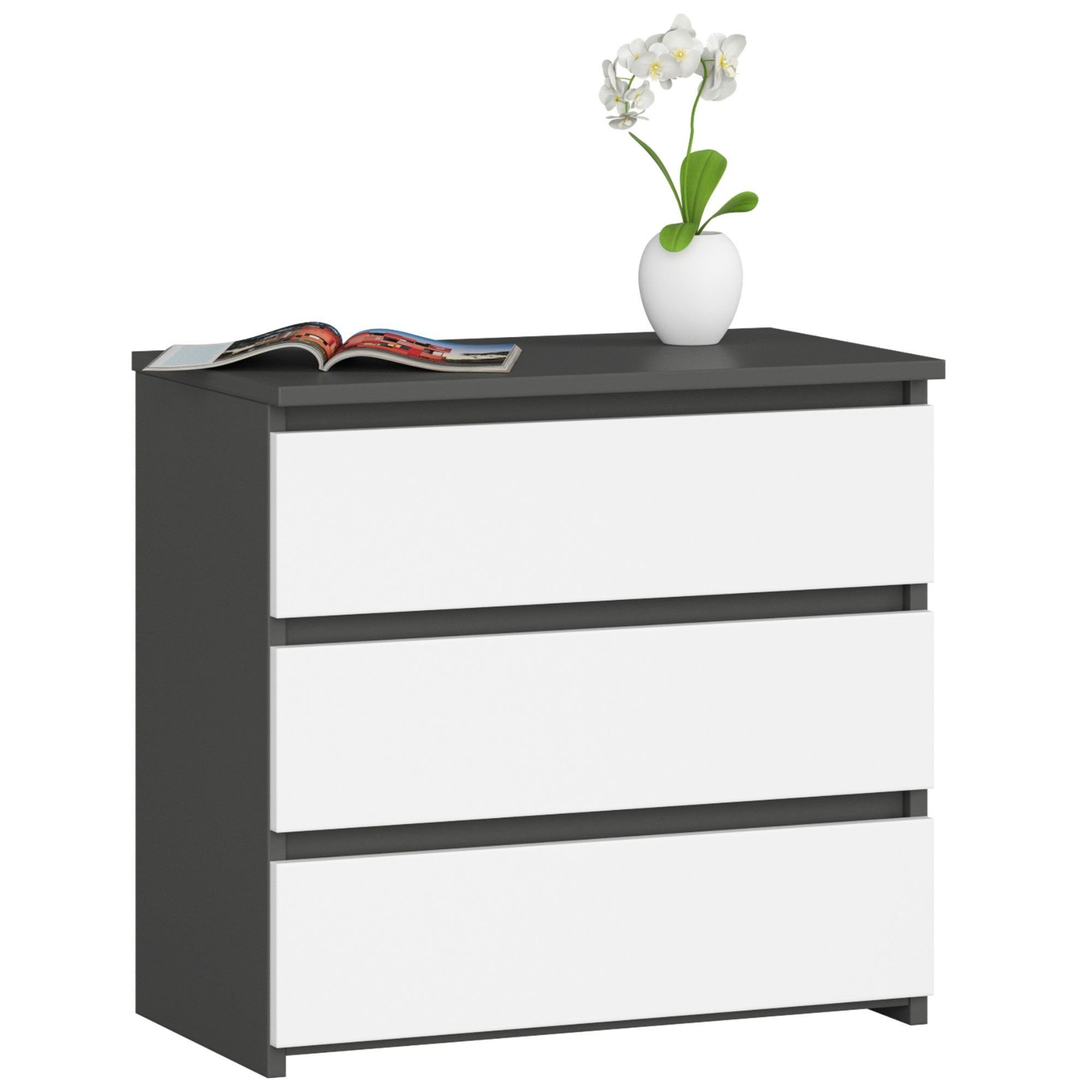 Raumhirsch Furniture Kommode mit 3 Schubladen 60 cm Nachtschrank Beistelltisch Nachttisch, (viele Farbvarianten - Maße: 60 x 57 x 35 cm) - Hochwertig & stabil