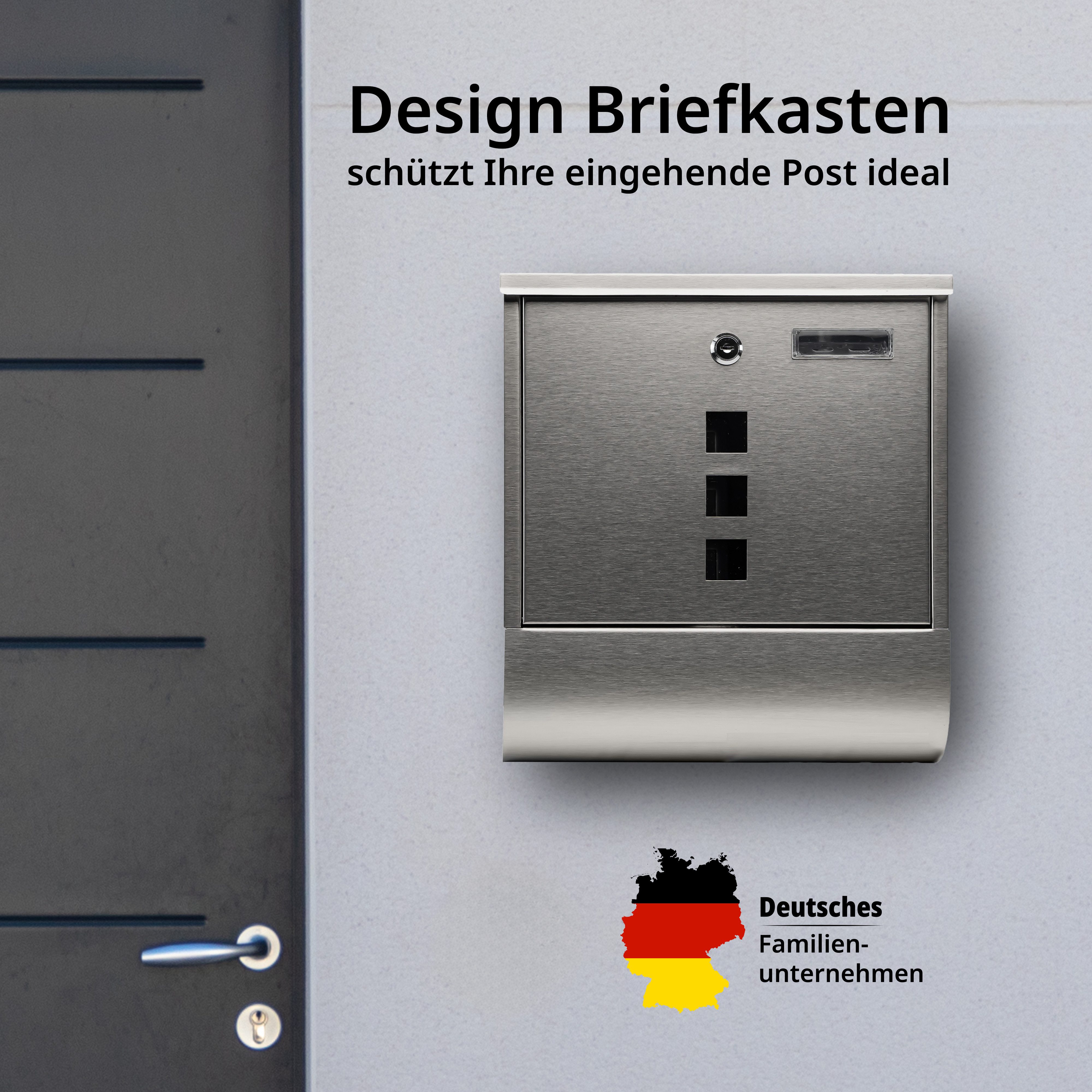 Grafner Briefkasten Briefkasten Edelstahl Zeitungsrolle 3 Sichtfenstern Postkasten, aus Edelstahl 18/0, inkl. 2 Schlüssel, mit Zeitungsrolle