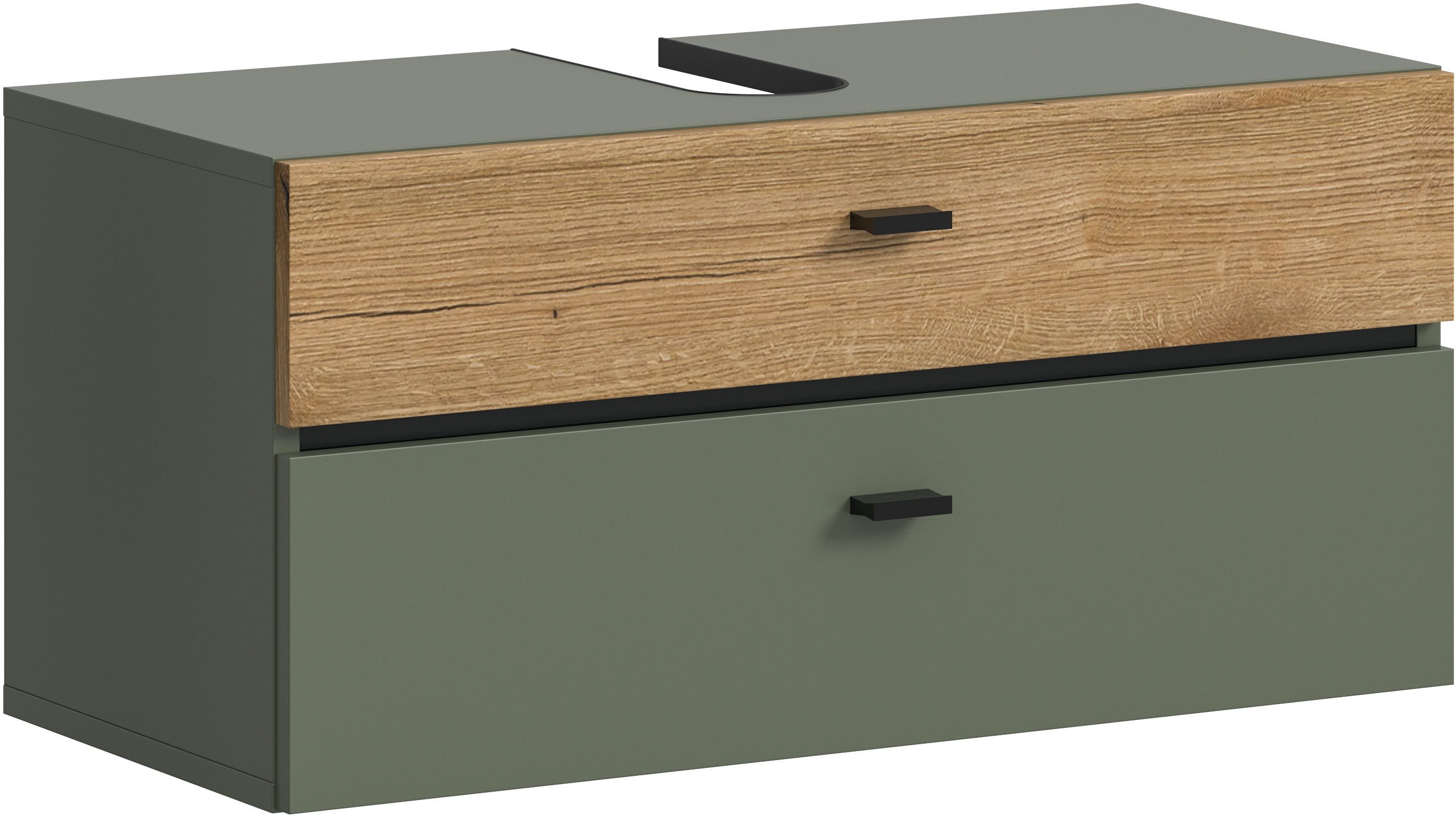 welltime Waschbeckenunterschrank VANN, Breite 75cm, hängende, 2 Schubkästen, mit Siphonausschnitt (individuell mit weiteren Artikel der Serie VANN kombinierbar) Waschtisch, Waschbeckenschrank, Kommode, Schrank, Badezimmer, Bad