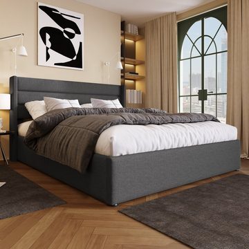REDOM Polsterbett Stauraumbett Doppelbett, Bett mit Lattenrost aus Metallrahmen, Lattenrost aus Holz