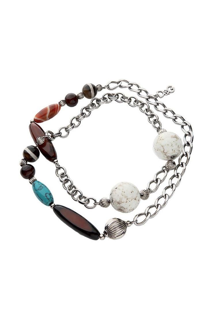 D&G Collier Pebble, aus Edelstahl, mit verschiedenen Elementen, 100cm lang, vintage