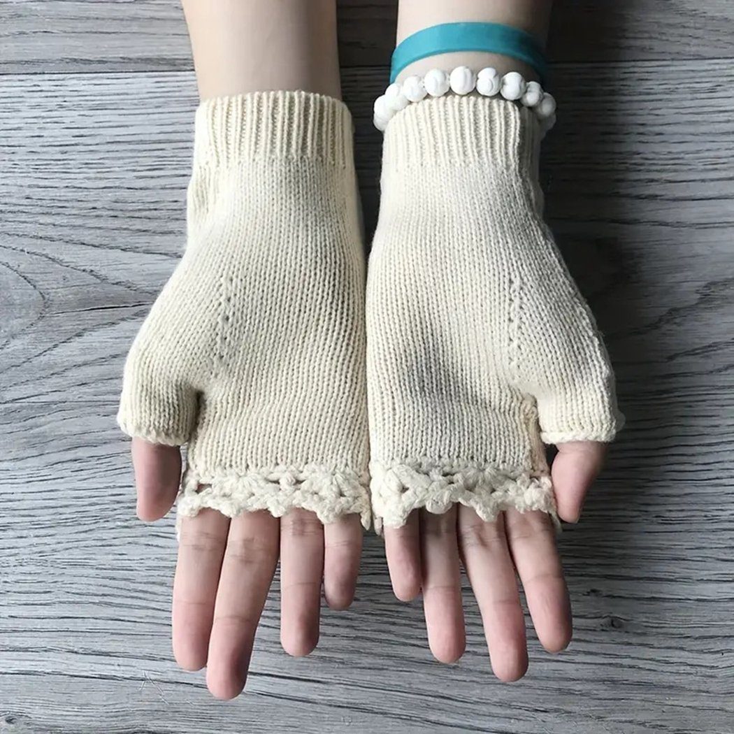 bestickte TUABUR Strickhandschuhe mit Strickhandschuhe Handgefertigte, Blumen Handschuhe, Weiß