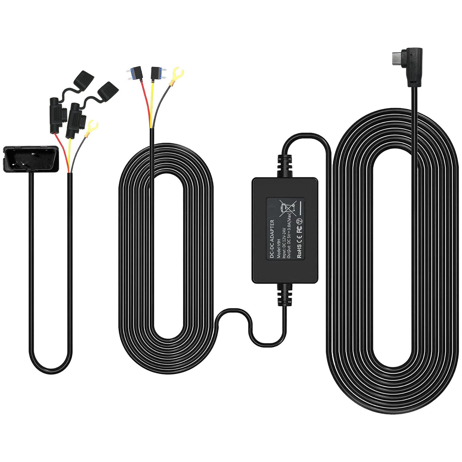 FOSMET Spannungswandler OBD Hardwire Kit mit USB C Port, Unterspannungsschutz & 24H Parkmodus, (Dashcam Auto 12V-24V auf DC 5V 3A Auto Dash Ladegerät Netzkabel), Dashcam Auto 12V-24V auf DC 5V Auto Dash Ladegerät Netzkabel