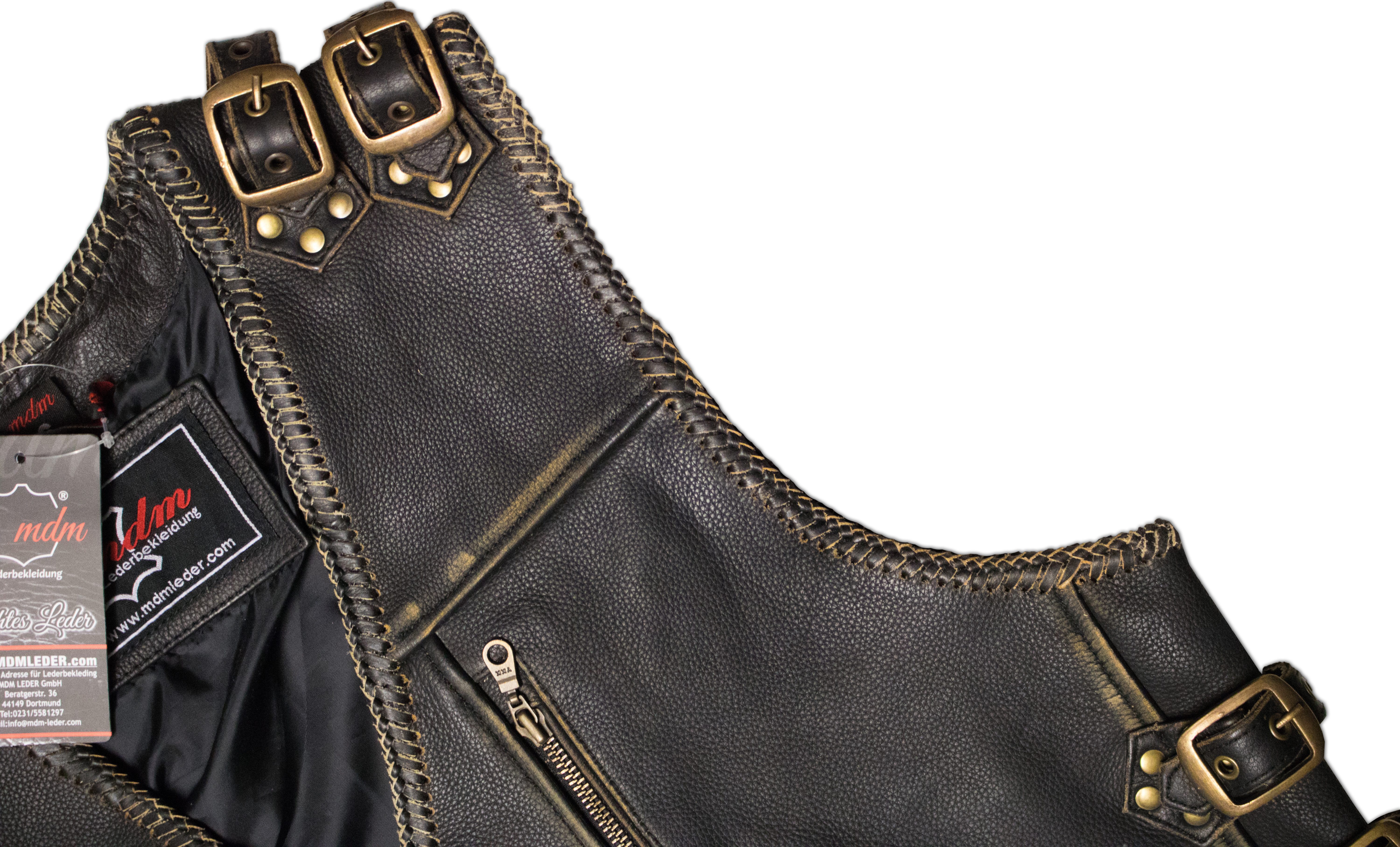 MDM Lederweste Herren Leder Kutte Schnallen Heavy Kutte im Used Look – Bild 3 von 5